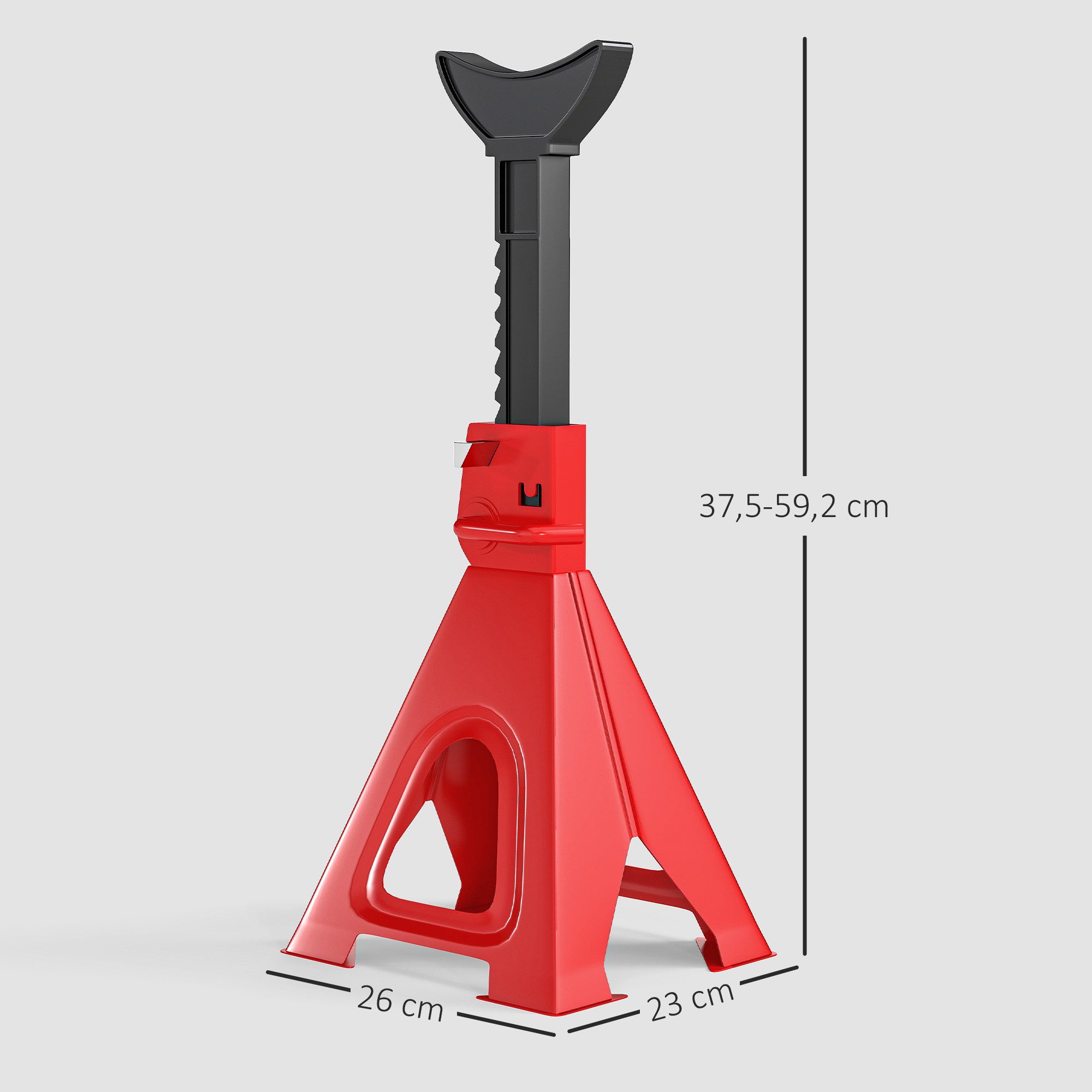 HOMCOM Unterstellbock inkl Sicherungssplint, 13 stufig höhenverstellbar, 6000 kg max. Belastbarkeit, (6 Tonnen traglast Stützbock, 2-St., Unterstellböcke), 375 mm bis 592 mm, für Werkstatt Garage Rot