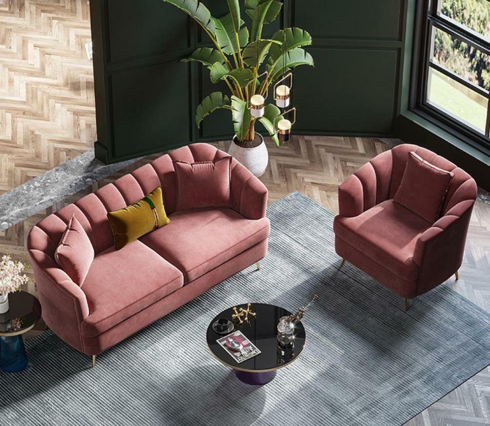 JVmoebel Wohnzimmer-Set Sofagarnitur (2-St., Lounge Design 3+1 Sitz Sitzer/Sessel) Samt Sitzer Möbel, Couch 3 Sofas