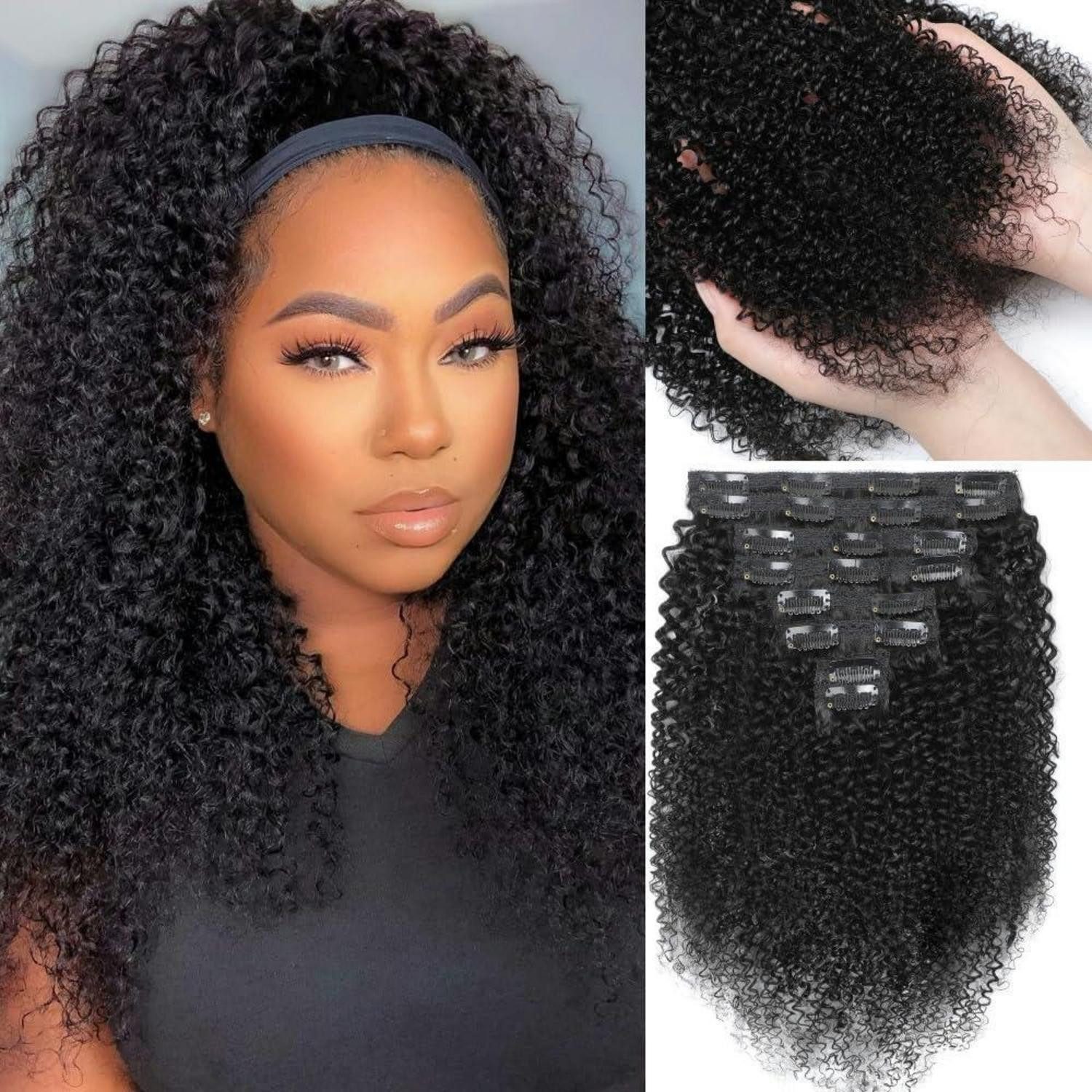 LuxusKollektion Echthaar-Extension Haarverlängerungen Clip In Kinky Curly Natural Black 20zoll-51cm-120g
