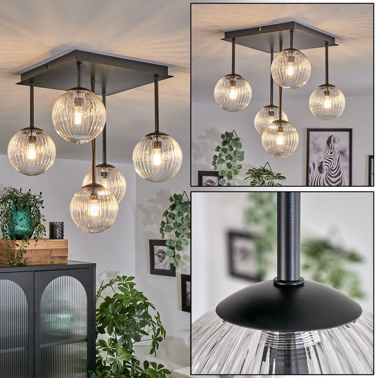 hofstein Deckenleuchte Deckenlampe aus Metall/Glas in Schwarz/Klar in Riffe günstig online kaufen