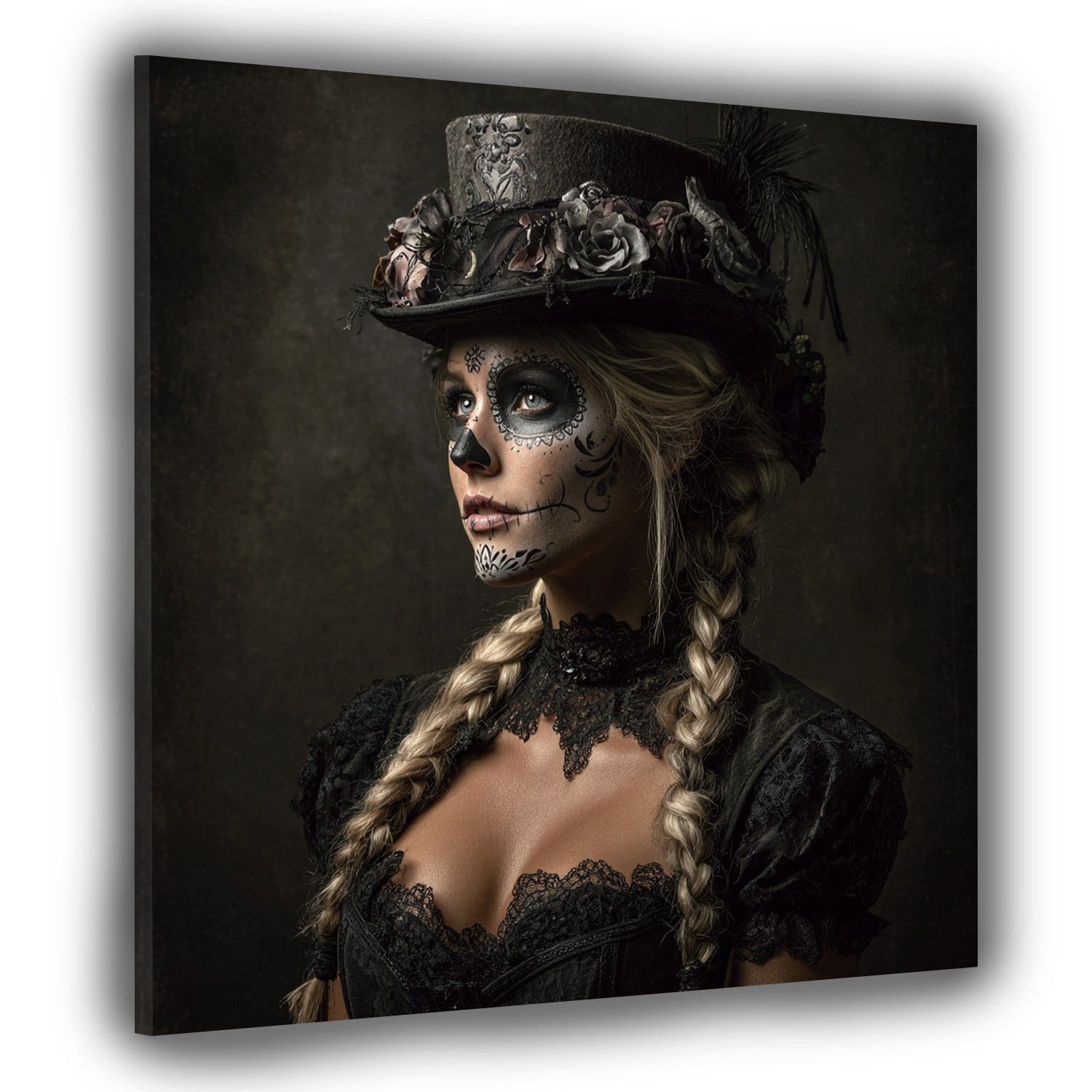 Artedinoi Leinwandbild Gothic Stil La Catrina Make-up Leinwandbild Wandbild Kunstdruck XL Wan, La Catrina im Gothic-Stil