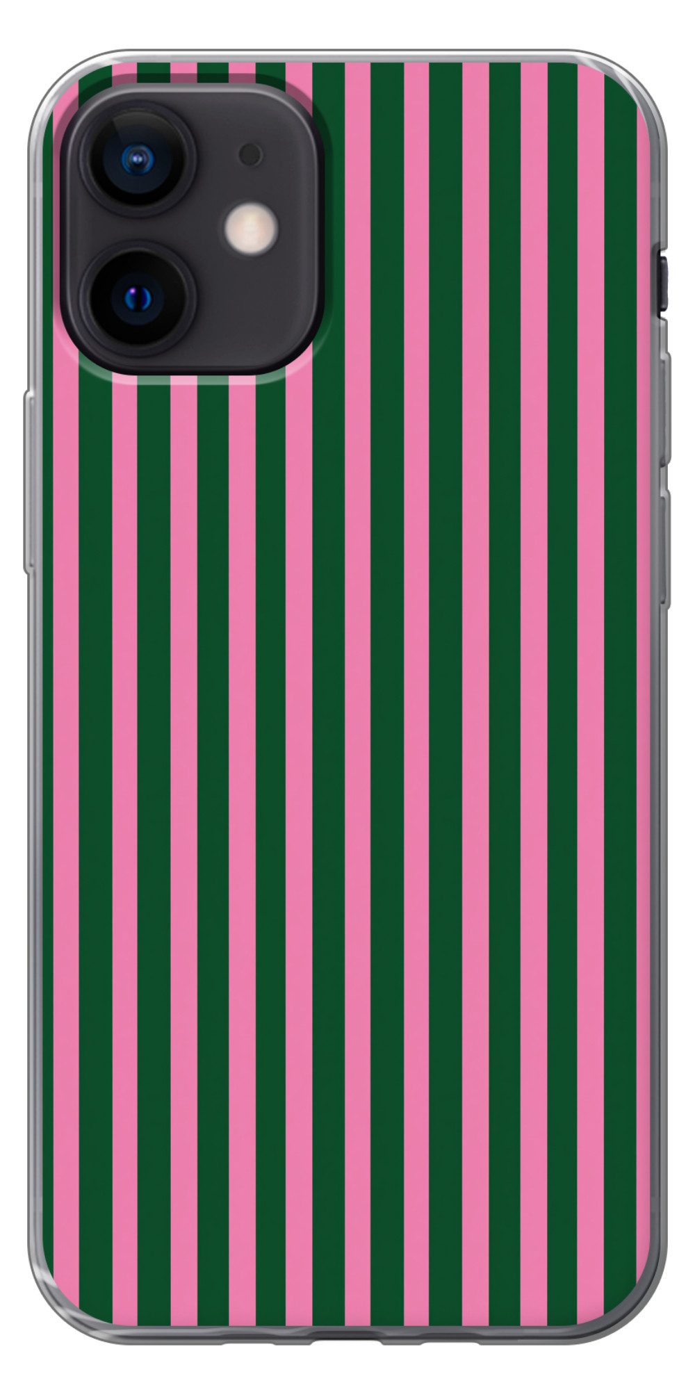 MuchoWow Handyhülle für Apple iPhone 12 Vertikale Streifen - Grün - Rosa, Smartphone-Bumper, Print, Handy Schutzhülle Dünn