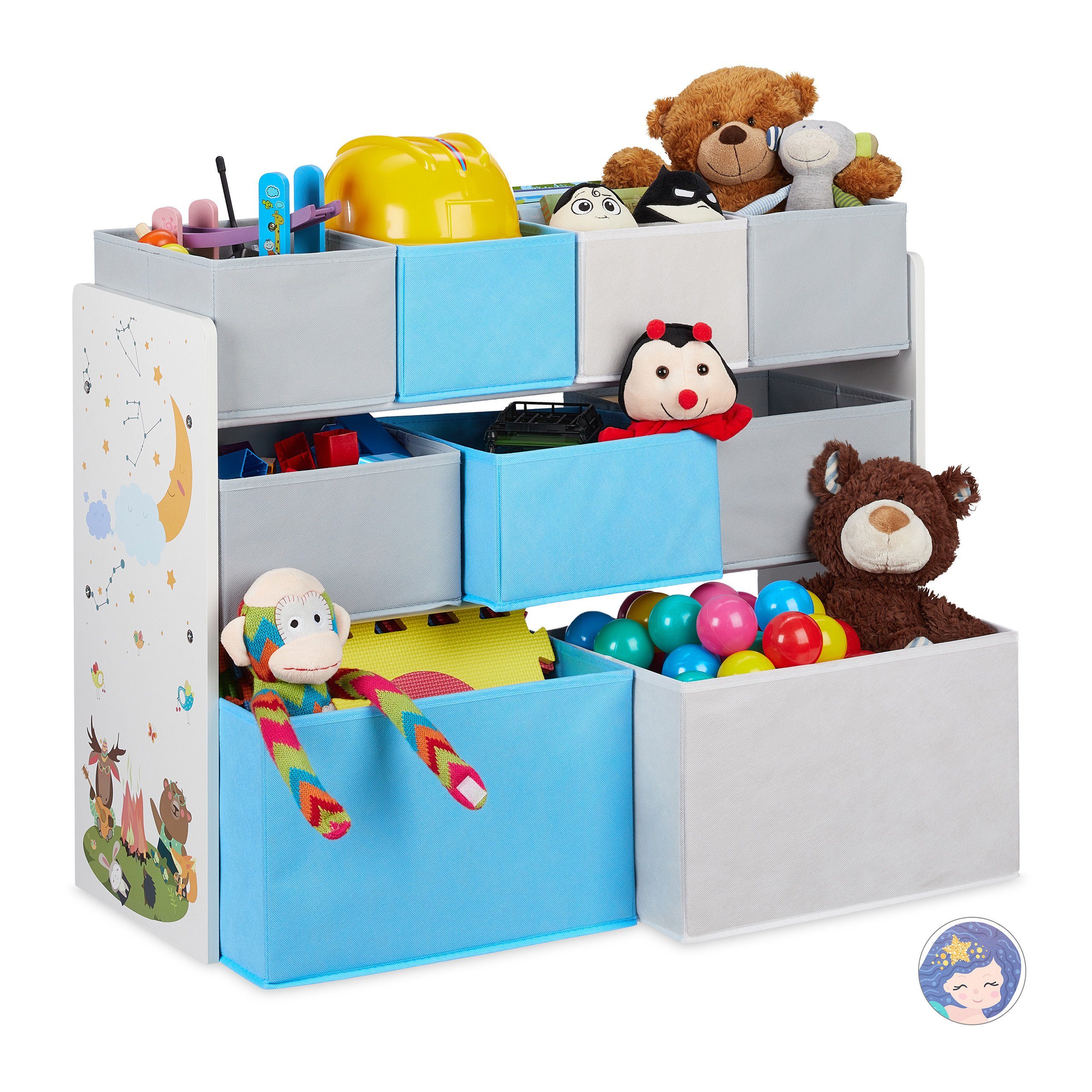 Motiv Hellblau und A Weiß Grau mit relaxdays Standregal 9 Kinderregal Boxen,