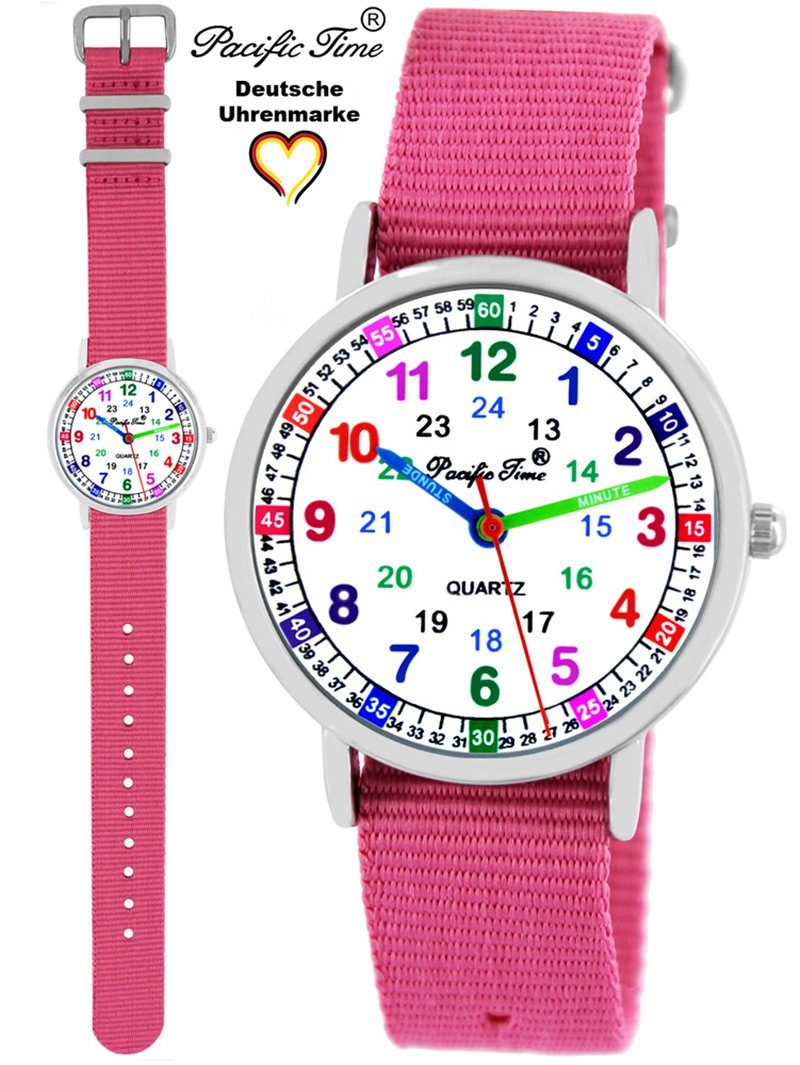 Wechselarmband, Set Gratis Versand Design Quarzuhr Armbanduhr - Lernuhr Mix blau Time Reflektor und rosa und Kinder Pacific Match