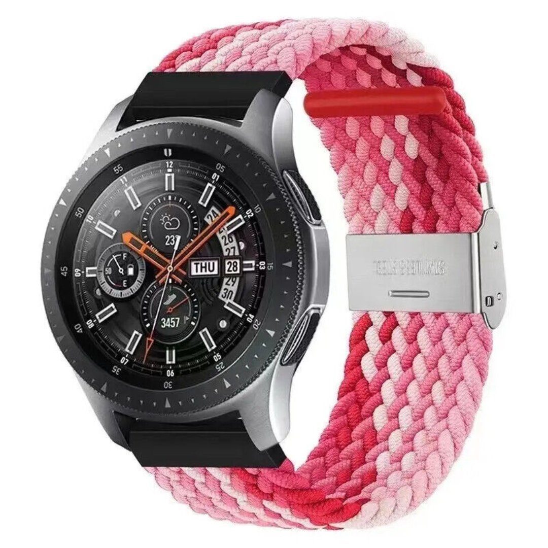 SmartUP Uhrenarmband Geflochtenes Armband für Samsung Galaxy Watch 4 5 6 Pro Gear Classic, Uhrenarmband mit verstellbaren Magnetverschluss #11 Tricolor Rosa