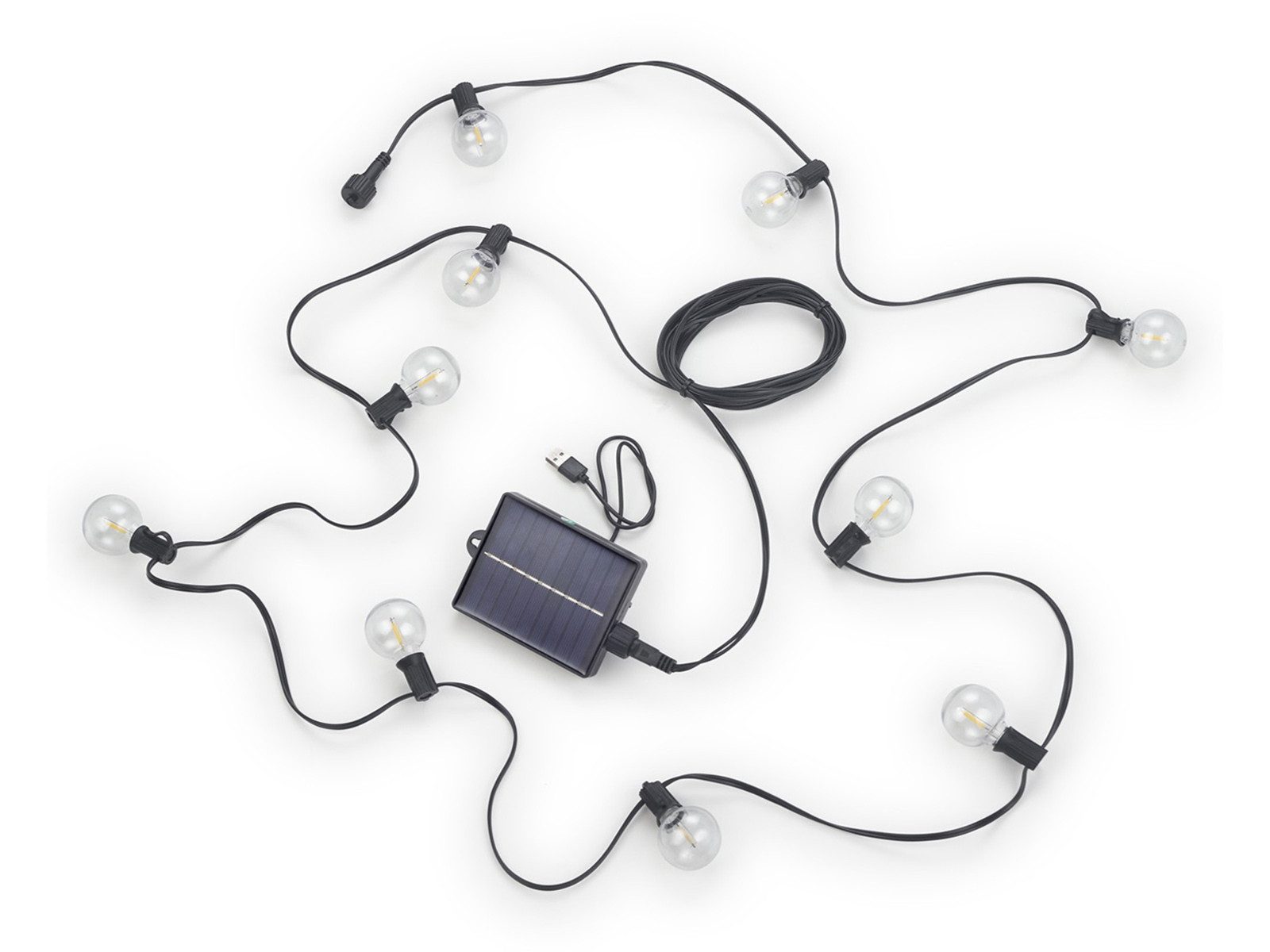 Reality Leuchten LED-Lichterkette, 10-flammig, Outdoor per Solar & USB aufladbar für Außen Balkon & Garten, 5,7 Meter