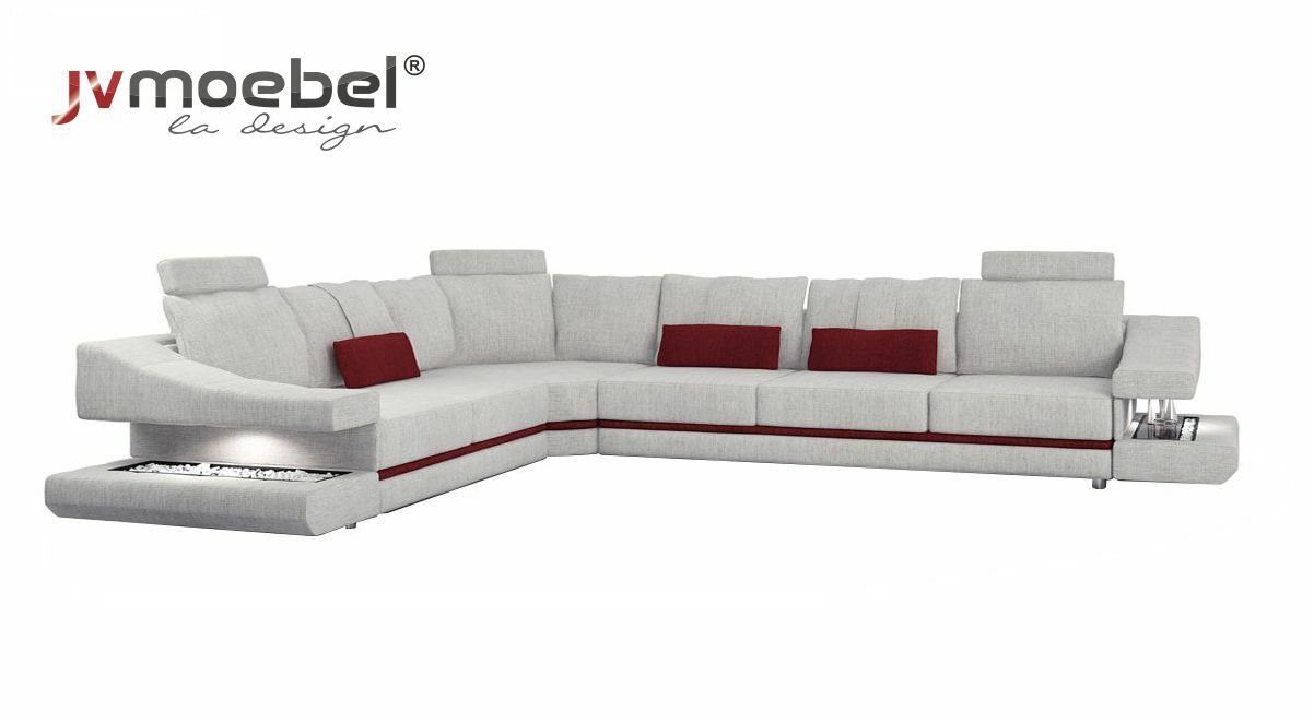 JVmoebel Ecksofa, Sofas Design Ecksofa L-Form Möbel Bett Funktionen Textil Leder Weiß/Rot