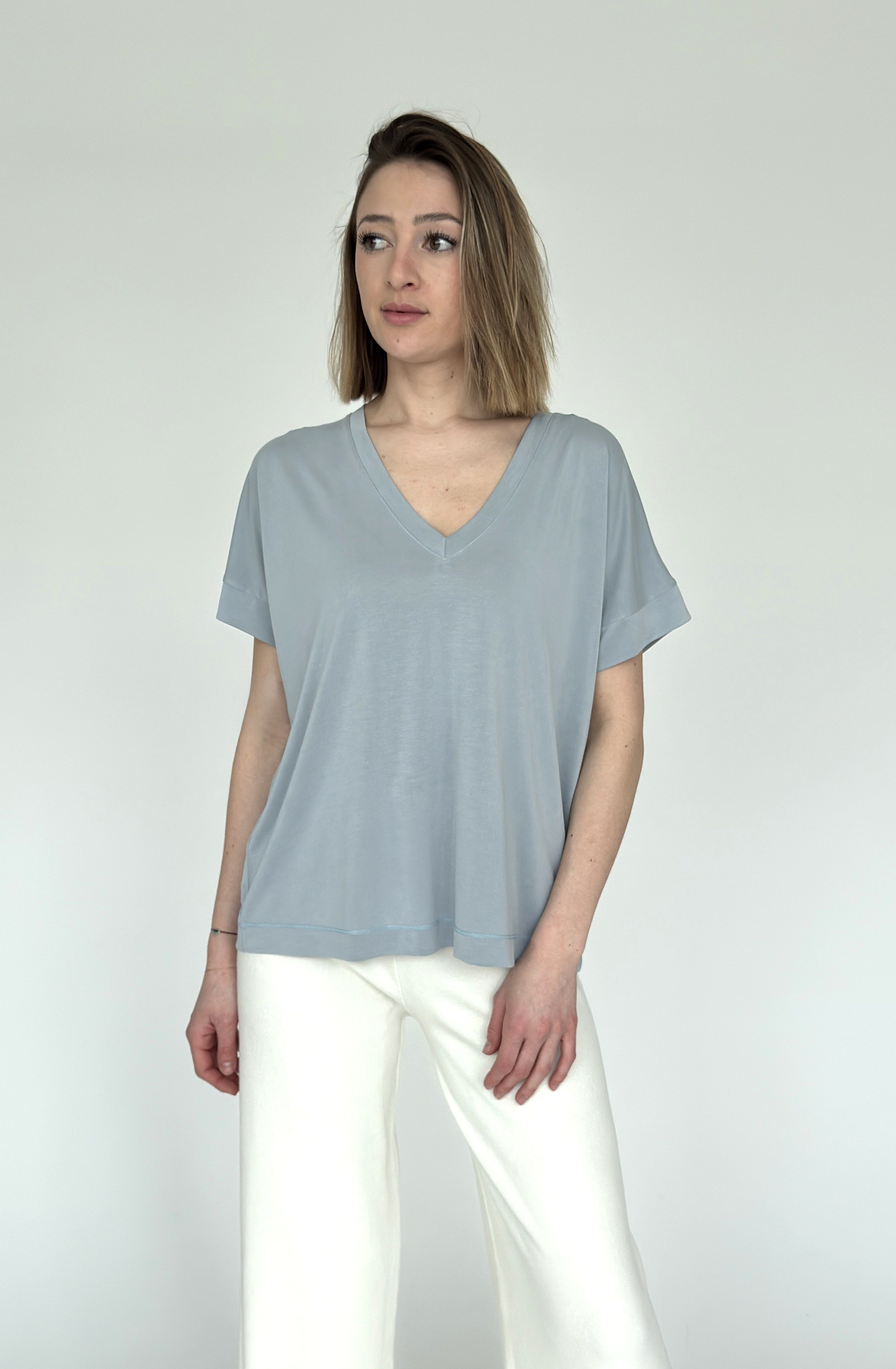 Zuckerwatte V-Shirt bequem geschnitten, aus weicher günstig online kaufen