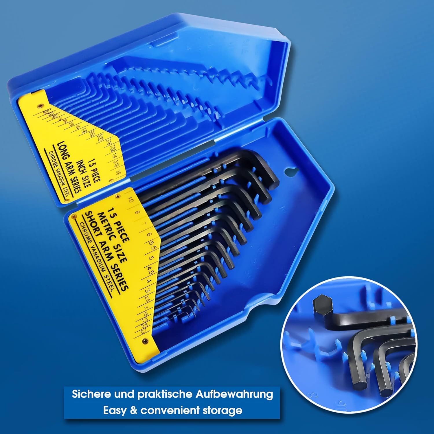S&R Winkelschlüssel Innensechskantschlüssel HX, speziell gehärtet in Industriequalität (Set, 30-tlg. 0,7-10 mm Metrisch und 0,028 bis 3/8 Zoll), Sechskantschlüssel Set in Kunststoffbox