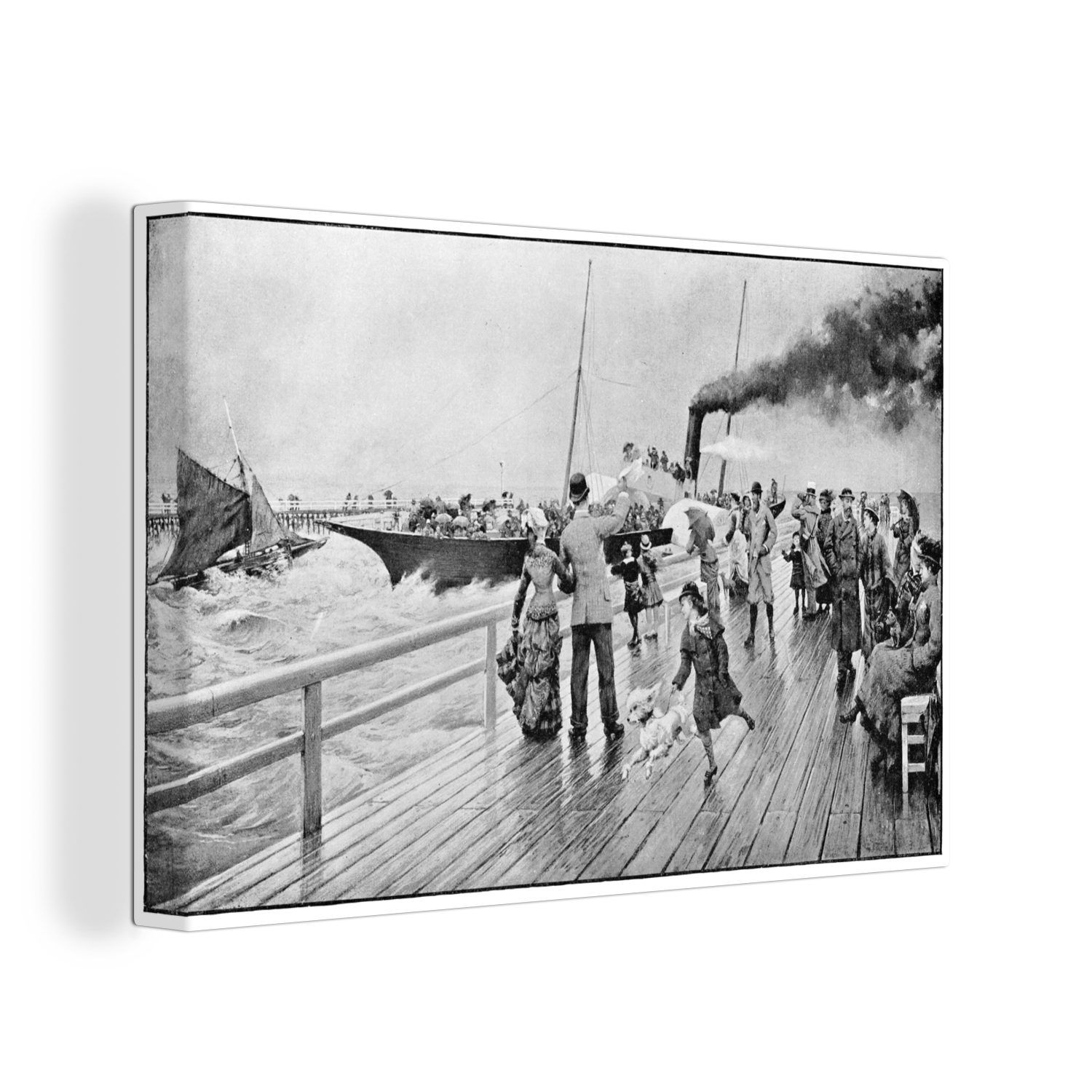 im Seebrücke (1 30x20 cm Leinwandbild Eine Wanddeko, St), Jahrhundert, OneMillionCanvasses® neunzehnten Aufhängefertig, Leinwandbilder, Illustration Wandbild einer