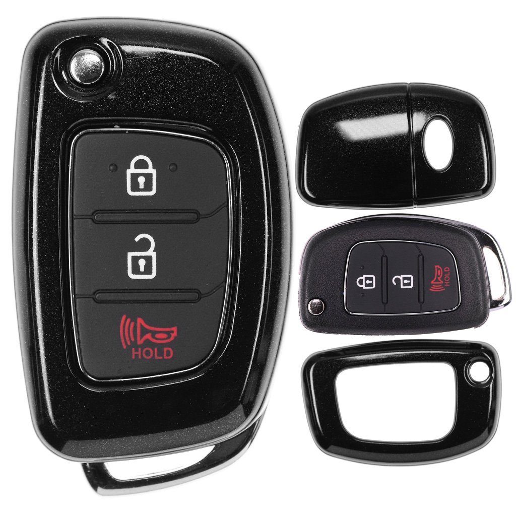 mt-key Schlüsseltasche Autoschlüssel Hardcover Schutzhülle Metallic Schwarz, Hyundai i20 i30 ix35 i40 Santa Fe Tucson Klappschlüssel