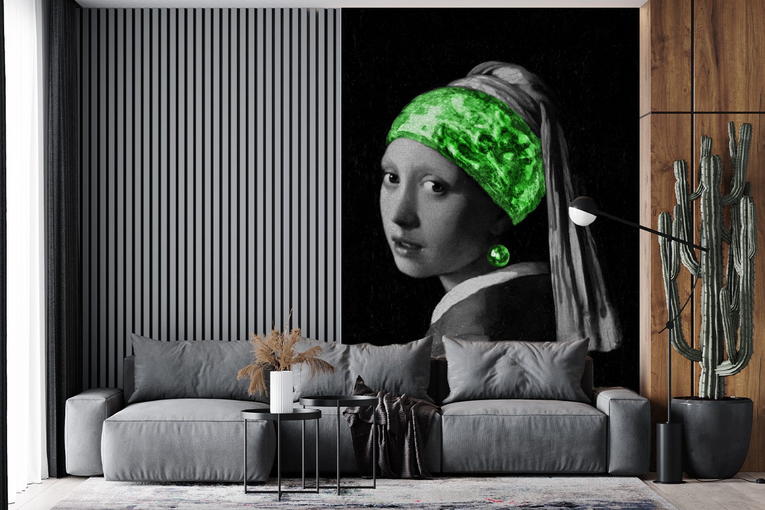 Johannes St), Montagefertig Mädchen mit - Matt, Fototapete für - Grün, (3 Wohnzimmer, dem bedruckt, MuchoWow Tapete Vermeer Vinyl Perlenohrring Wandtapete Das