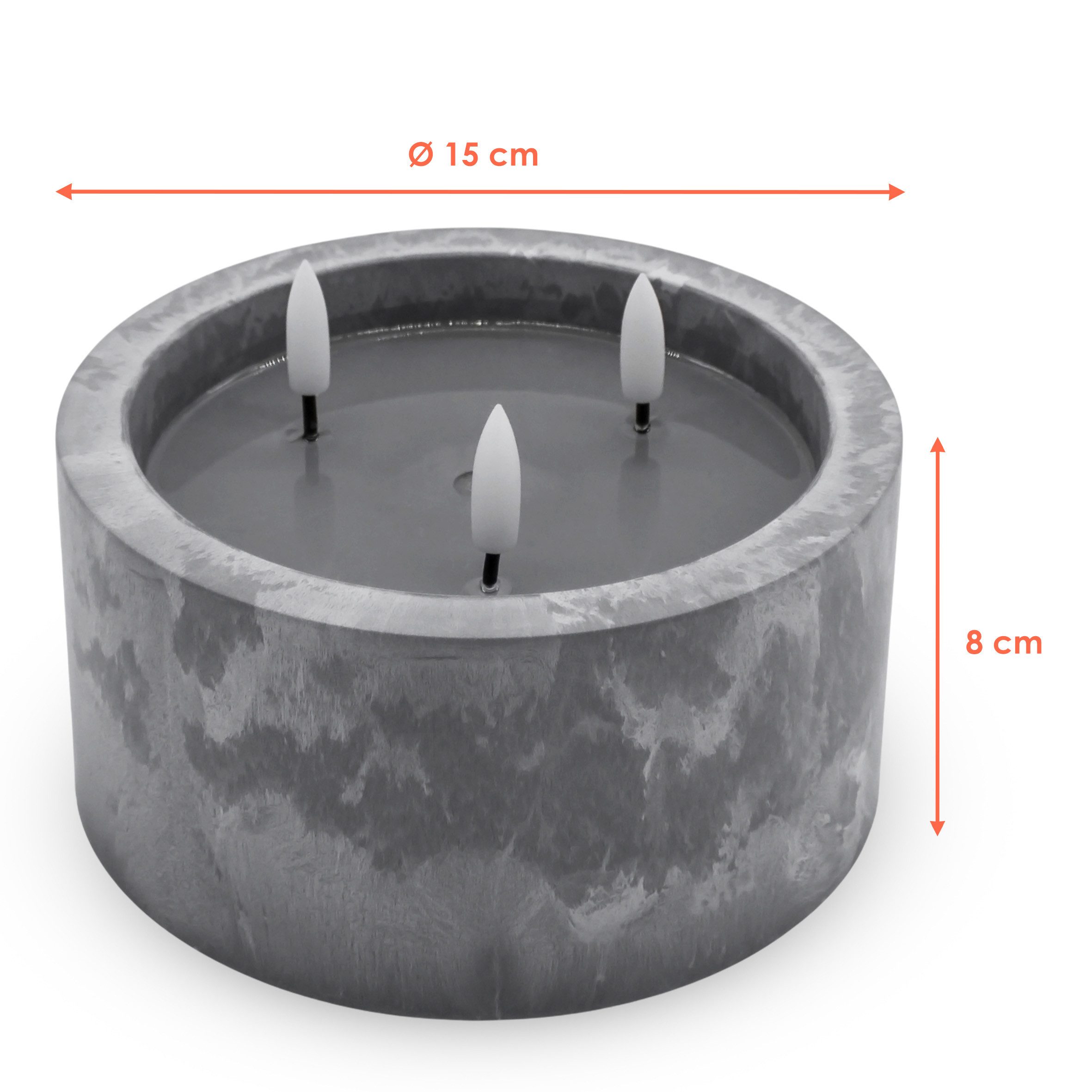 Spetebo Stumpenkerze LED 3-Docht Kerze in Beton Optik (grau, 1-tlg., Ø 15 c günstig online kaufen