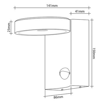 SEBSON Außen-Wandleuchte LED Außenleuchte Bewegungsmelder 5m/120° IP54, 12W, 850lm kaltweiß