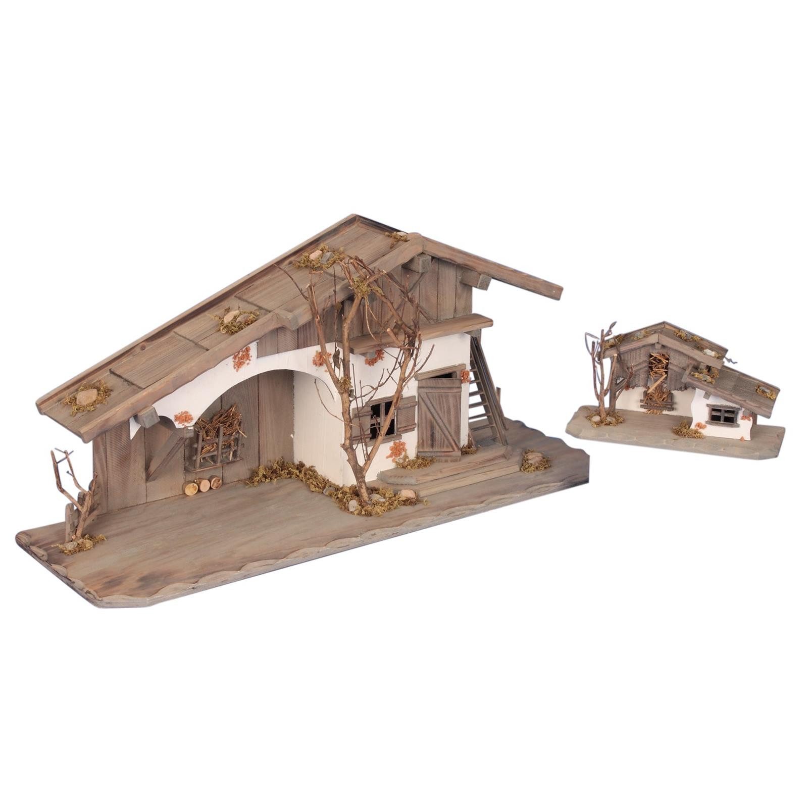 Geschenkestadl Weihnachtshaus 2 Holzhäuser mit 6-tlg Krippenzubehör, Weihnachtsdeko XXL