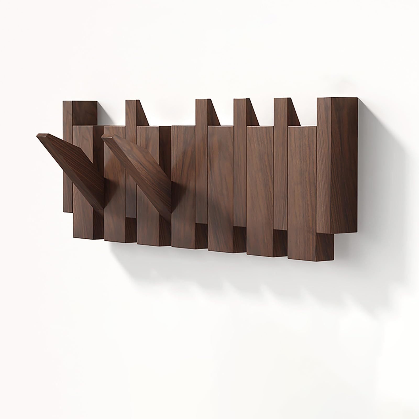 BlingBin Garderobenleiste Wandgarderobe aus Holz, 6 klappbare Haken (1er Set, 1 St., 44 x 15 x 3,5 cm), zum Aufhängen Hüten Schals Handtüchern, Walnuss, 44 cm