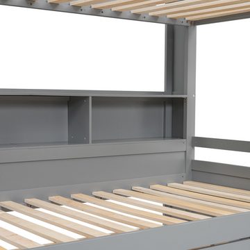 MODFU Etagenbett Holzbett mit Schubladen, mit Staufächern, ohne Matratze