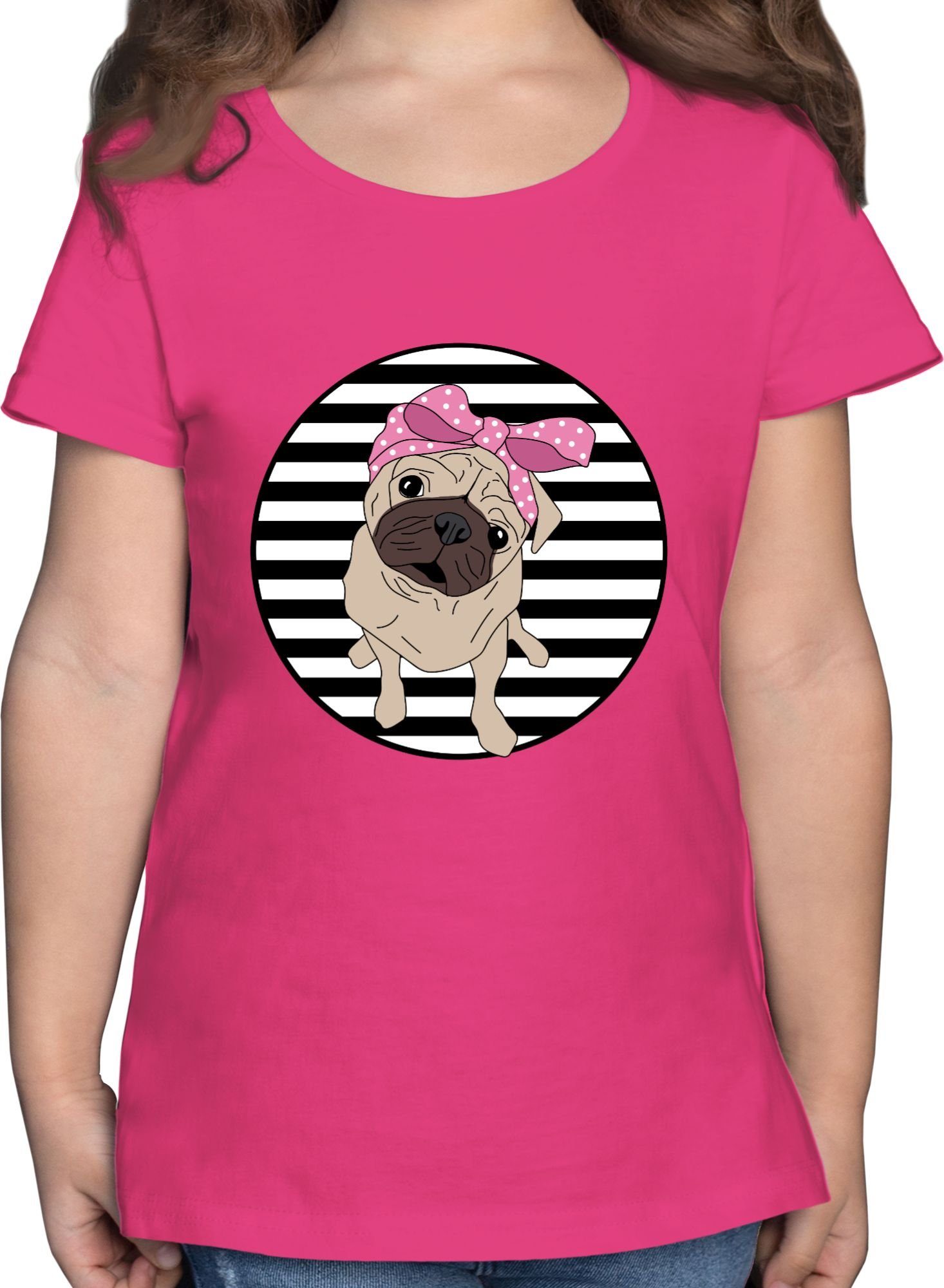 Shirtracer T-Shirt Hund mit Tuch - Dog Hundemotiv Hundesprüche Hundespruch Mops Hundelieb Tiermotiv Animal Print 1 Fuchsia