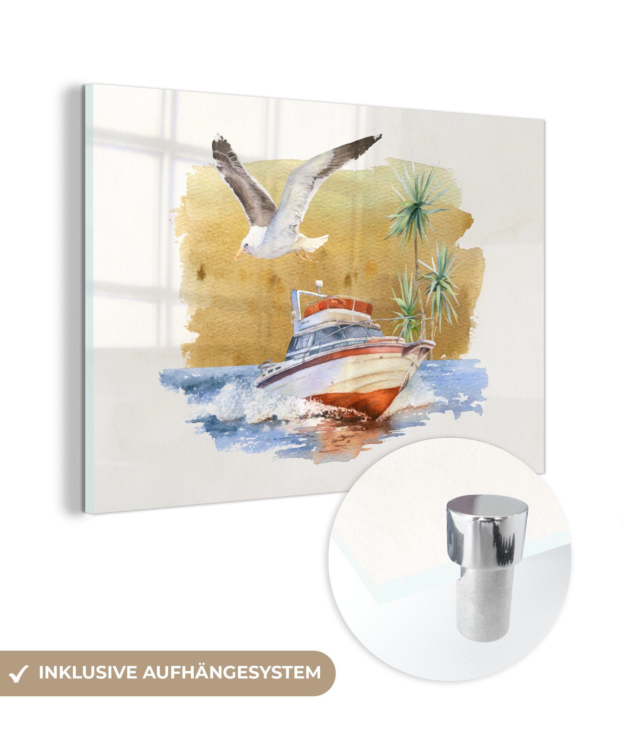 Wohnzimmer MuchoWow & (1 Boot Acrylglasbilder St), - Vogel Acrylglasbild - Aquarell, Schlafzimmer