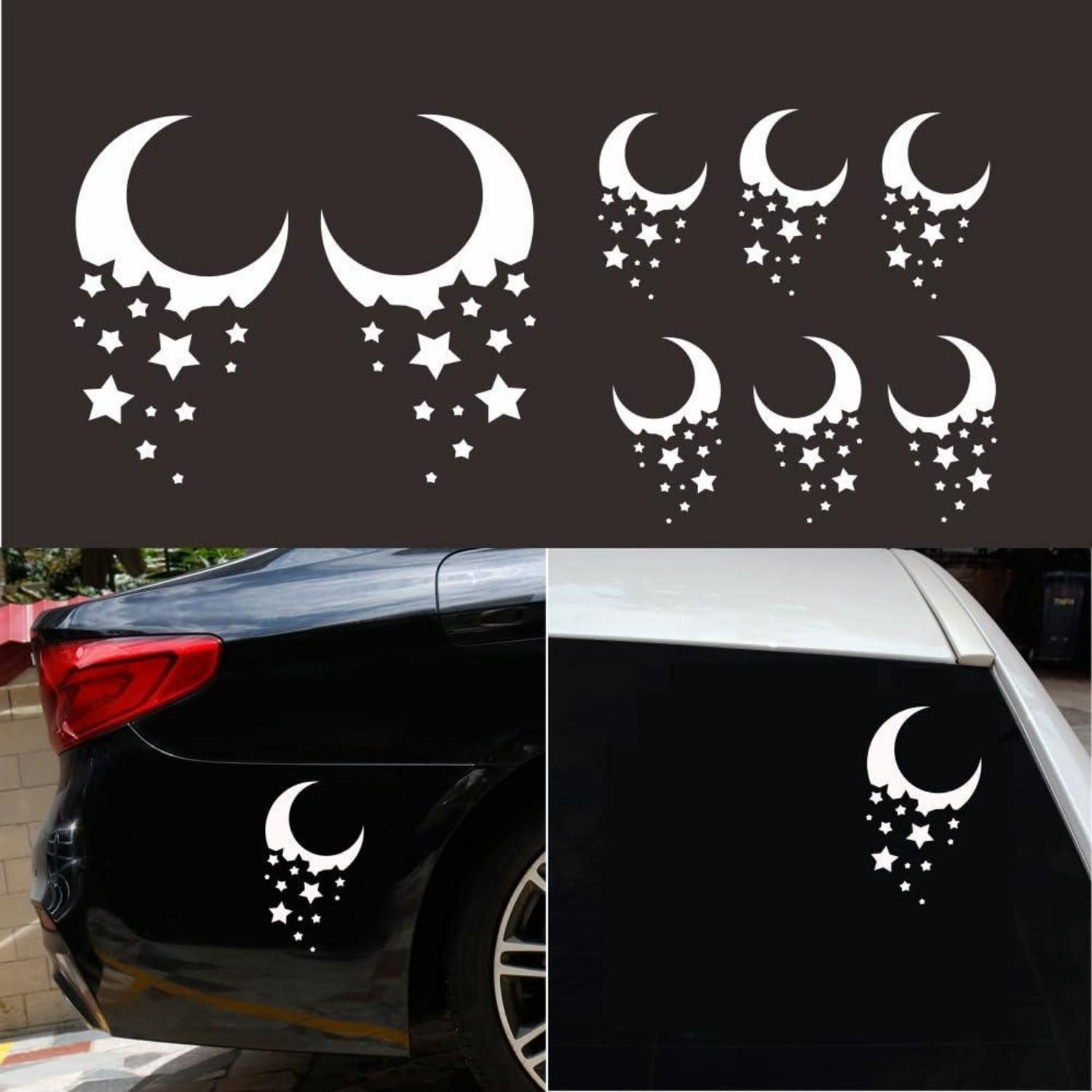 LuxusKollektion Aufkleber Autoaufkleber Mond Sterne Vinyl 8er Set Tür Spiegel Laptop White