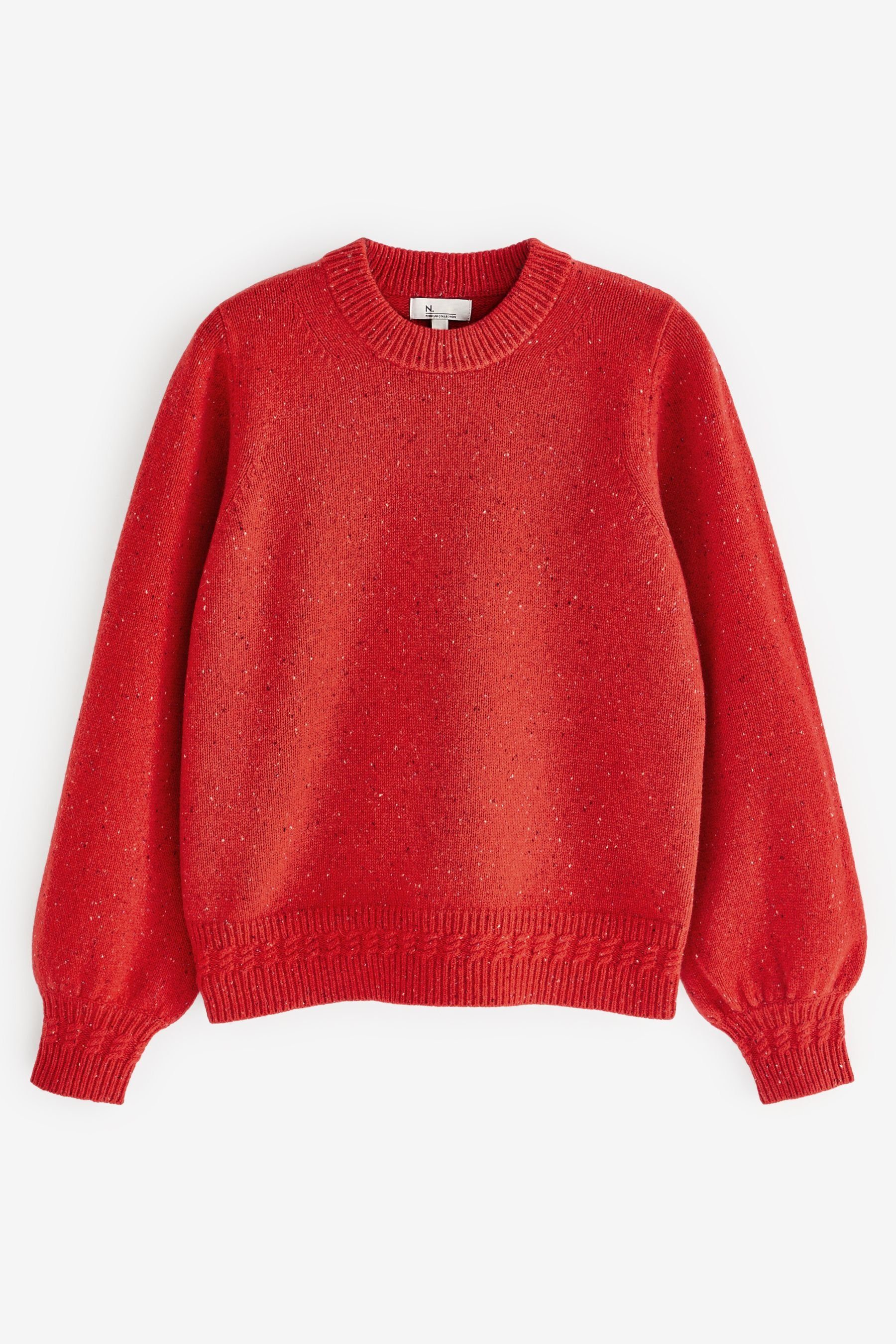 Next Rundhalspullover Premium-Pullover aus Noppengarn 100 % Wolle (1-tlg) Red