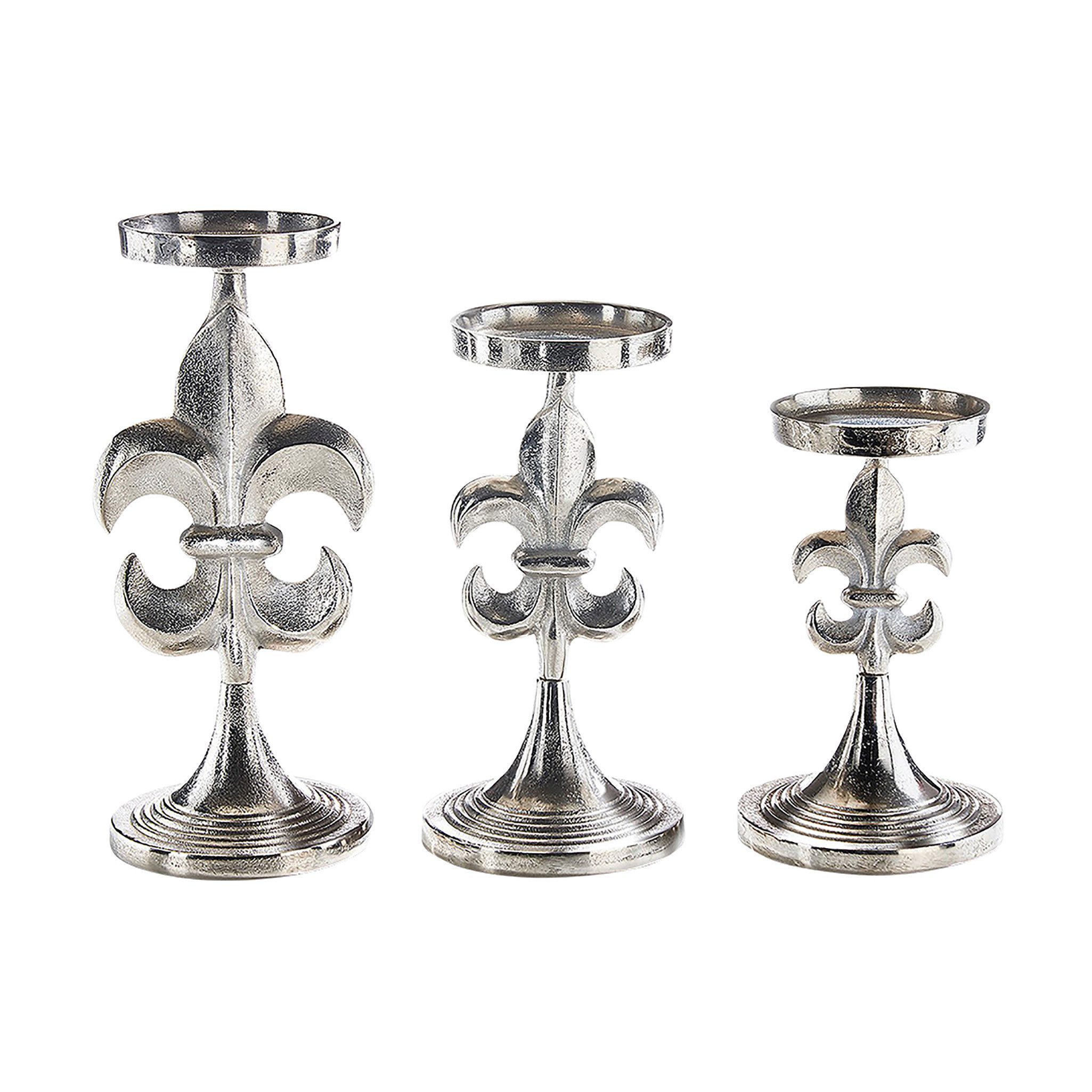 Kobolo Kerzenhalter Kerzenständer LILY aus Metall in silber 3er Set (Fleur- günstig online kaufen