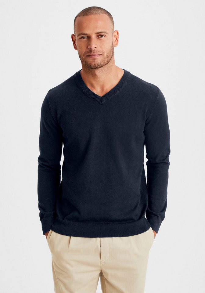 H.I.S Strickpullover mit V-Ausschnitt, Pullover aus Feinstrick, Baumwollmischung