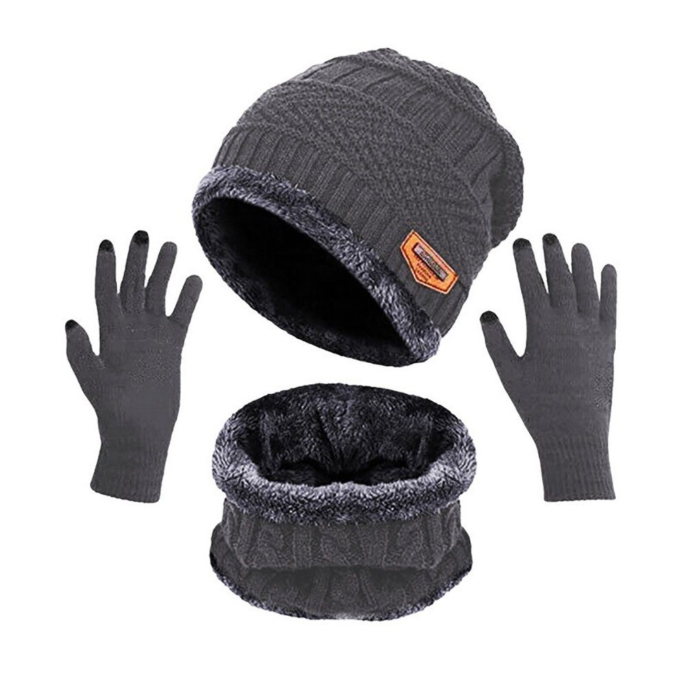 LYDMN Strickhandschuhe Winter Warm dreiteiliges Strickmütze, Halstuch Handschuhe Anzug Strickmütze,Halstuch Handschuhe 3-teiliges Set Grau