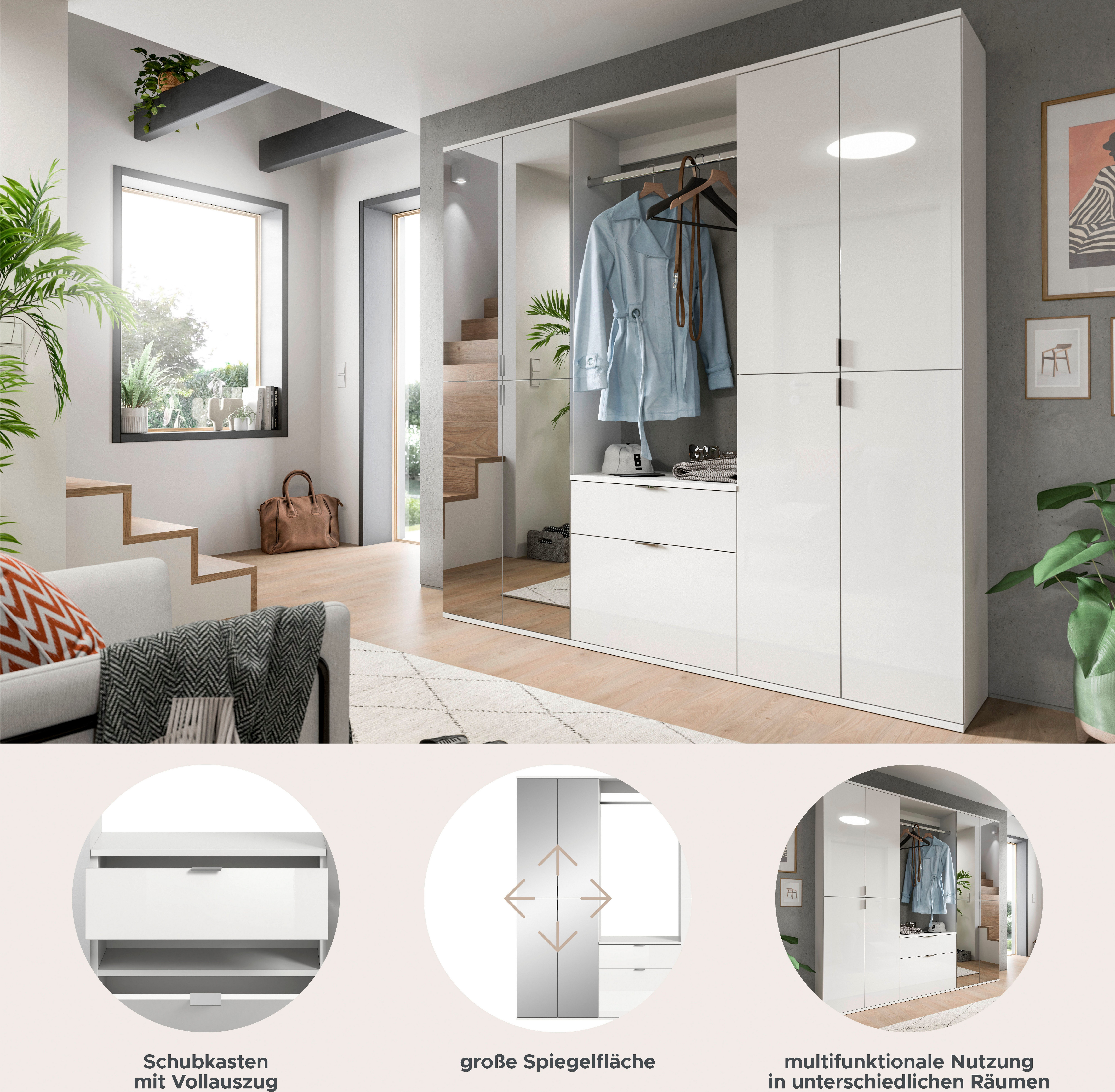 Home affaire Garderoben-Set Trondheim, Breite 183 cm, 5-teilig, bestehend aus:, (Set, 4-St), 2x Garderobenschrank, 1 Kommode, 1 Garderobenstange, 1 Ablageboden