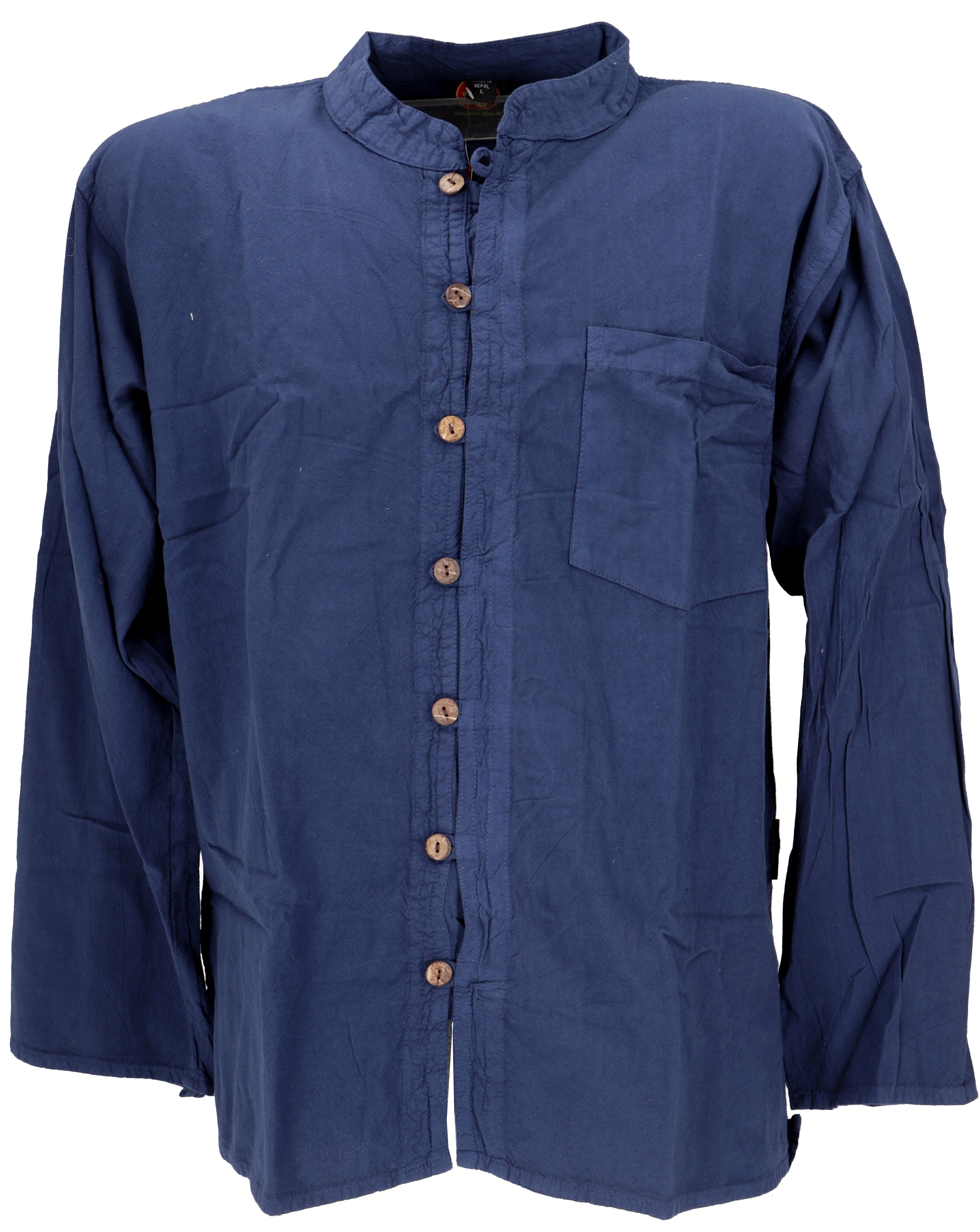 Guru-Shop Hemd & Shirt Freizeithemd, Yoga Hemd, Hippie, Goa Hemd - blau Ethno Style, alternative Bekleidung