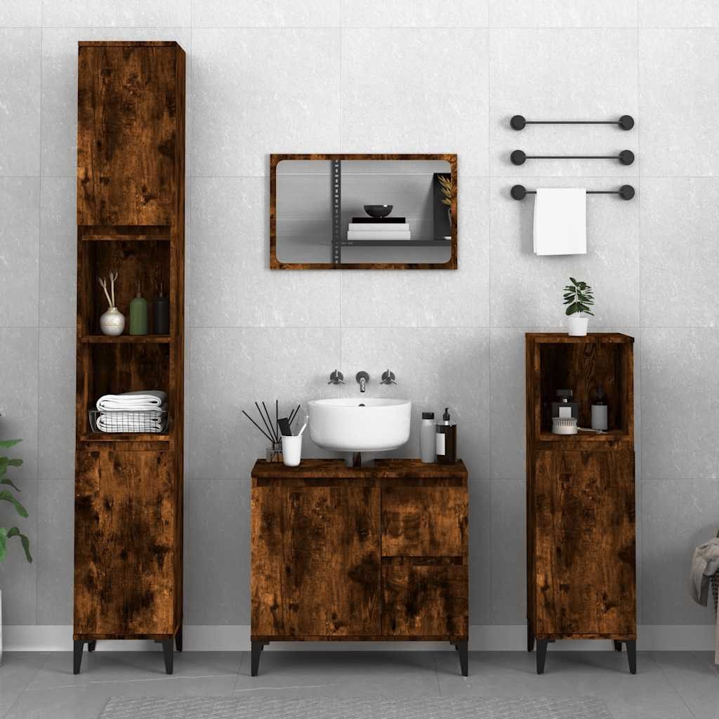 Badkommode Badschrank Räuchereiche 65 x 33 x 60 cm mit 2 Schubladen
