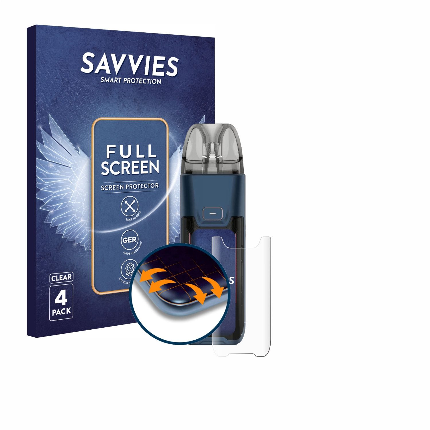Savvies Displayschutzfolie Fullscreen Schutzfolie für Vaporesso Luxe XR Max 2, 4 Stück, Displayschutz Folie Fullcover Klar Transparent