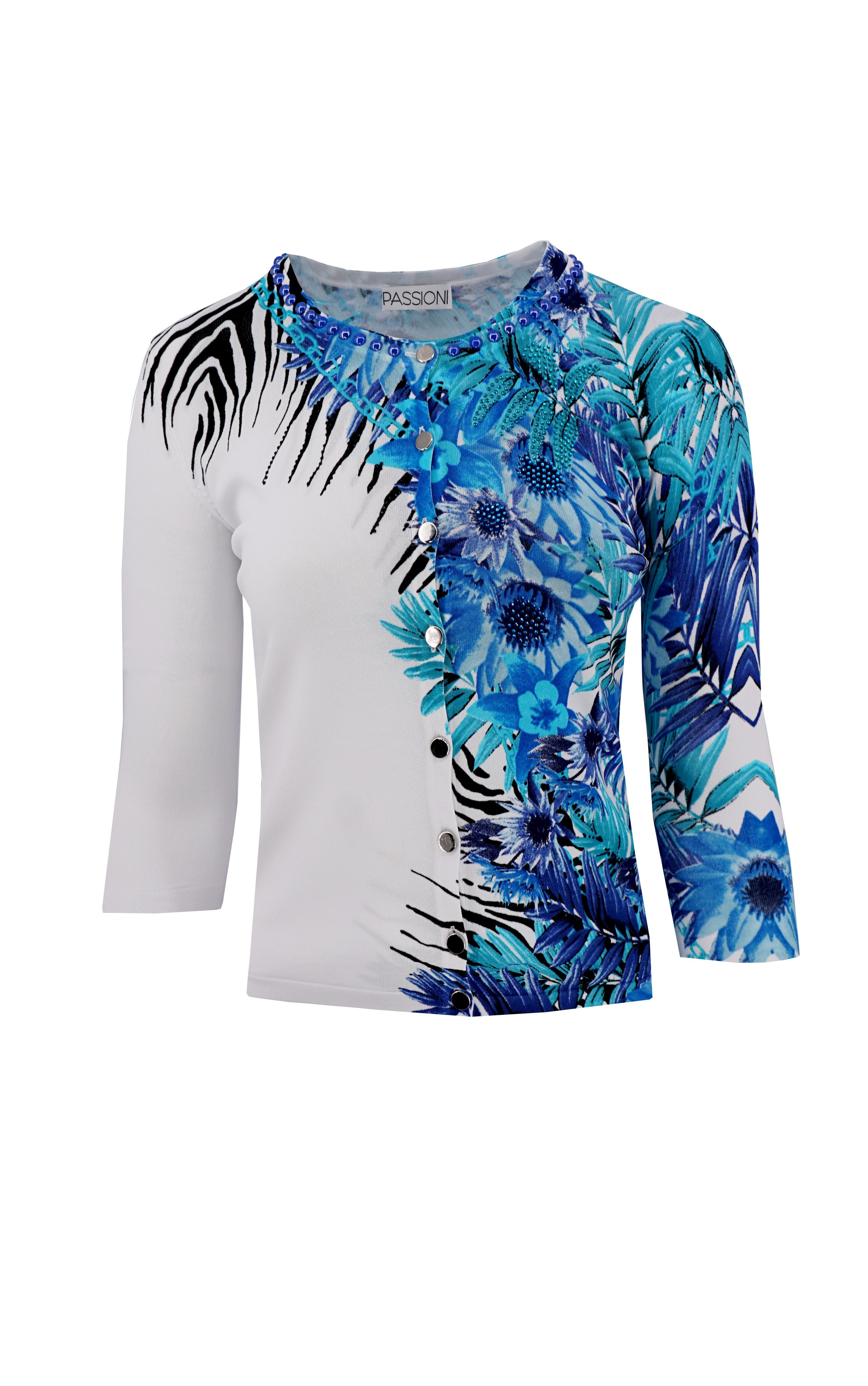 Passioni Cardigan Twinset mit Blauem Floral-Platzierungsdruck günstig online kaufen