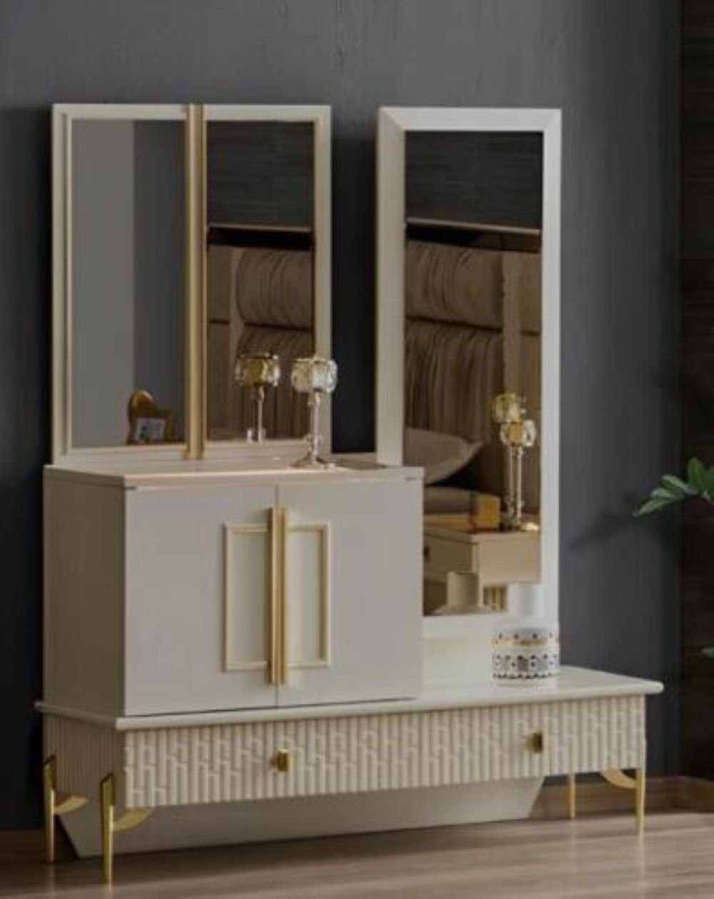 JVmoebel Konsolentisch Schminktisch Frisiertisch Konsolentisch Holz Weiß Luxus Moderne Set