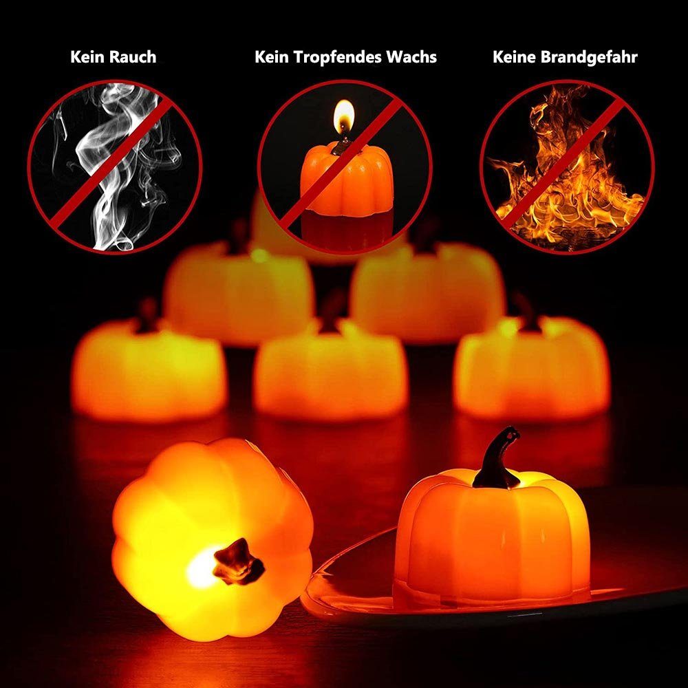 Deko Party LED Kerzen, Erntedank Halloween, Warmweiß, flammenlose batterie, für LED Herbst Teelichter, Kürbis Rosnek Tisch Dekolicht
