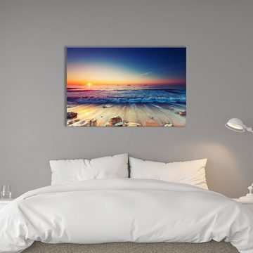 WallSpirit Leinwandbild "Sonnenaufgang am Meer" - XXL Wandbild, Leinwand geeignet für alle Wohnbereiche
