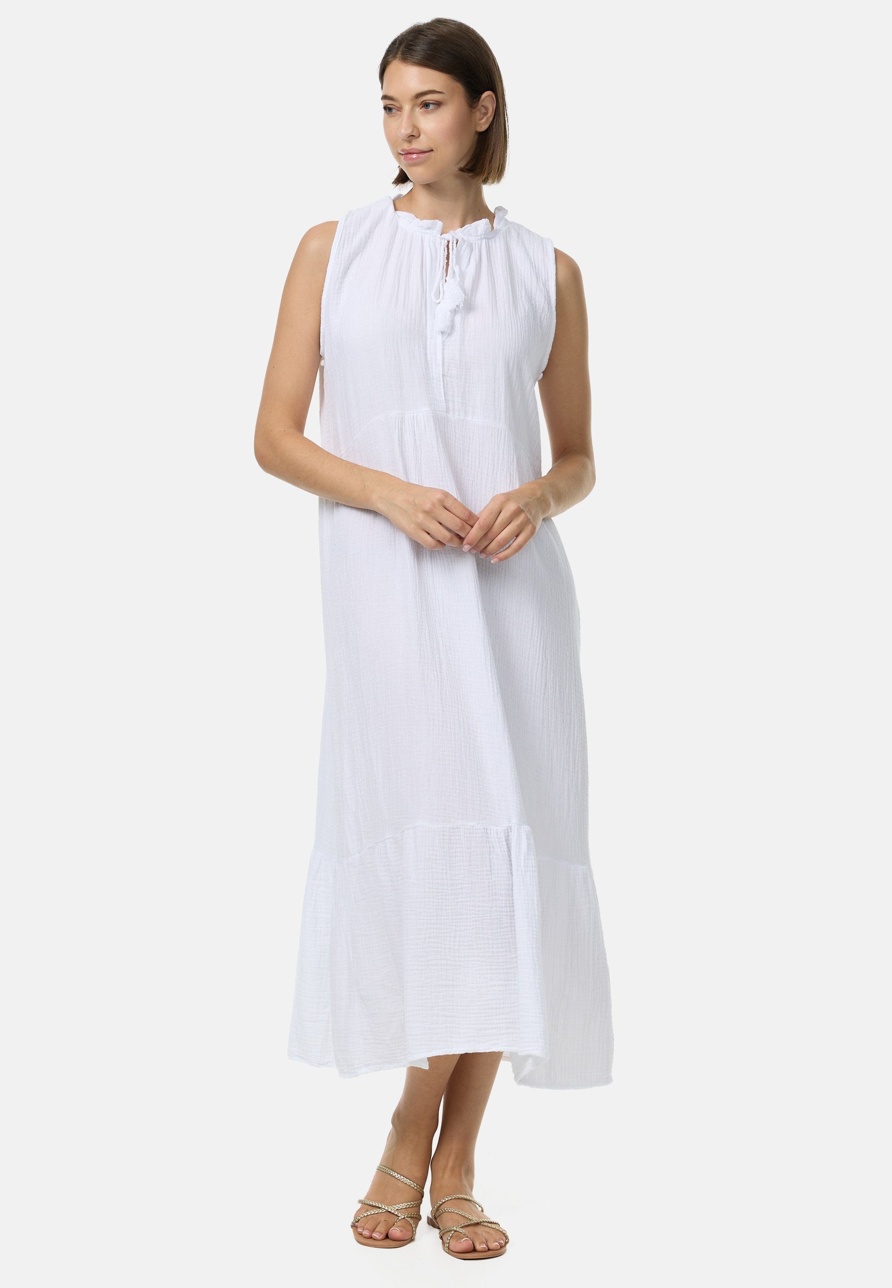 Rayshyne Maxikleid PM46 (Ärmelloses Musselin Maxikleid) Musselin, Atmungsaktiv, Hautfreundlich, mit Rüschen