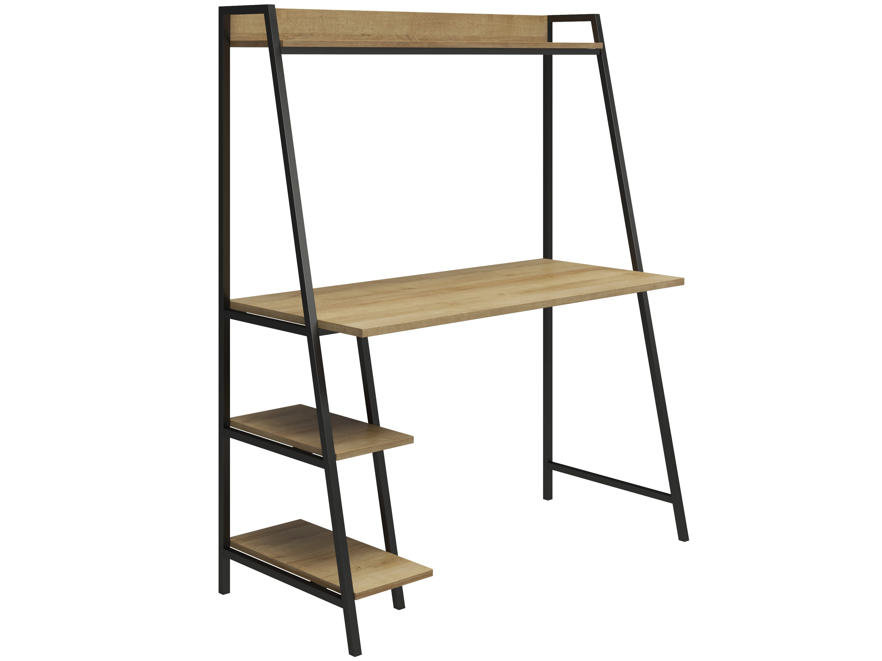 loft24 Regal-Schreibtisch Fogh, Schreibtisch mit Leiterregal, Metallgestell, Breite 111 cm