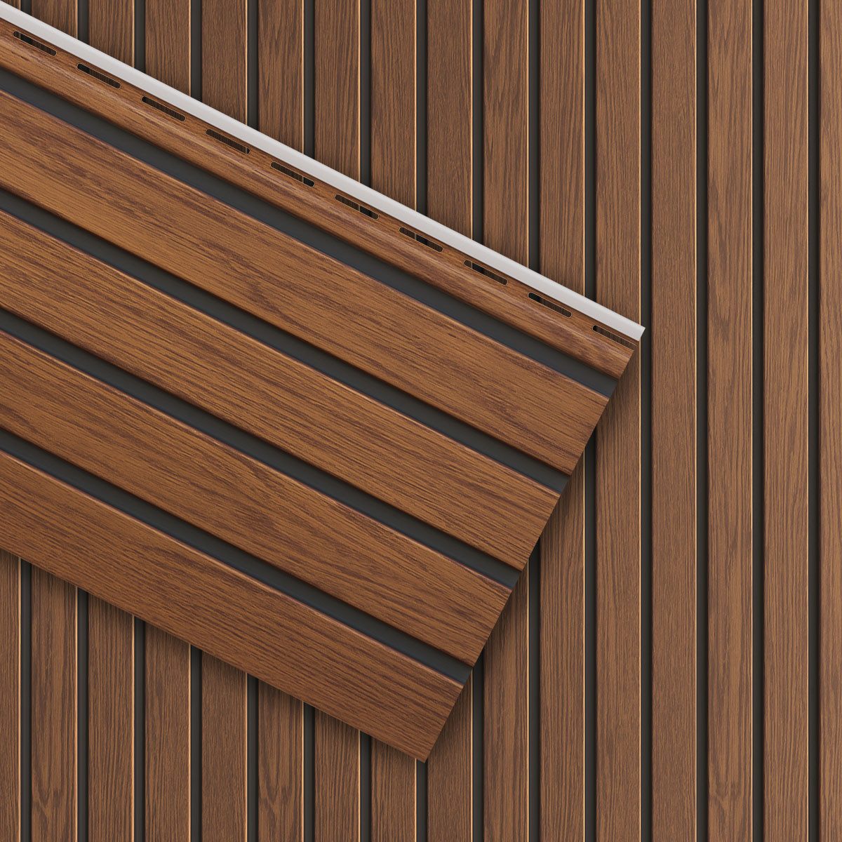 VILO Verkleidungspaneel Canadian Siding SVP-06 Fronto Standard V-Black 2,95m St. 0,74qm walnut, BxL: 28,5x295 cm, 0,963 qm, (Stückweise 1 Paneel, 0,963 qm) 2-lagig, schwarze Fuge, pflegeleicht, abwaschbar, Leichtgewicht