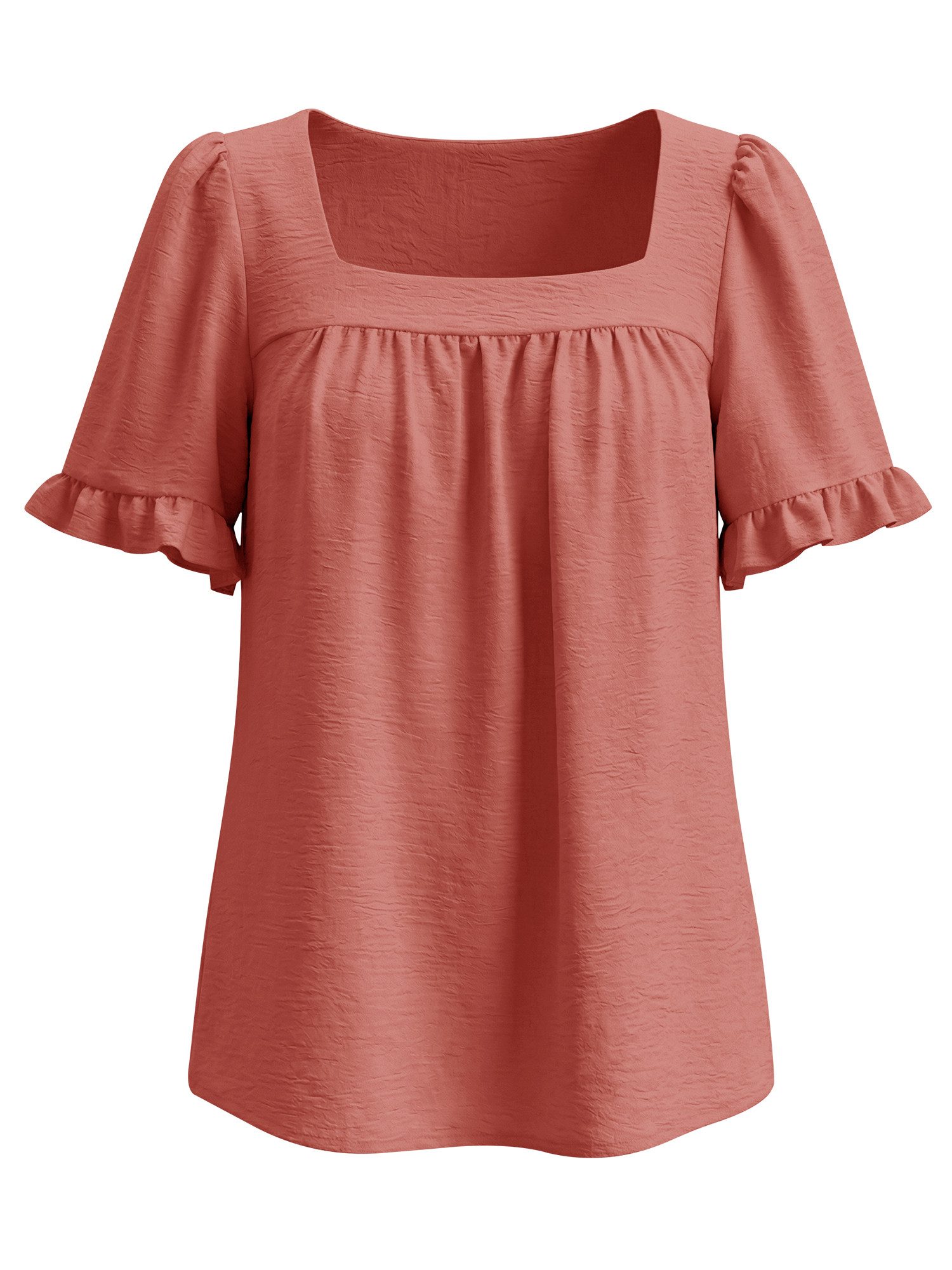 T-Shirt Damen Sommer Kurzarm Quadratausschnitt Puffärmeln Rüschen Casual