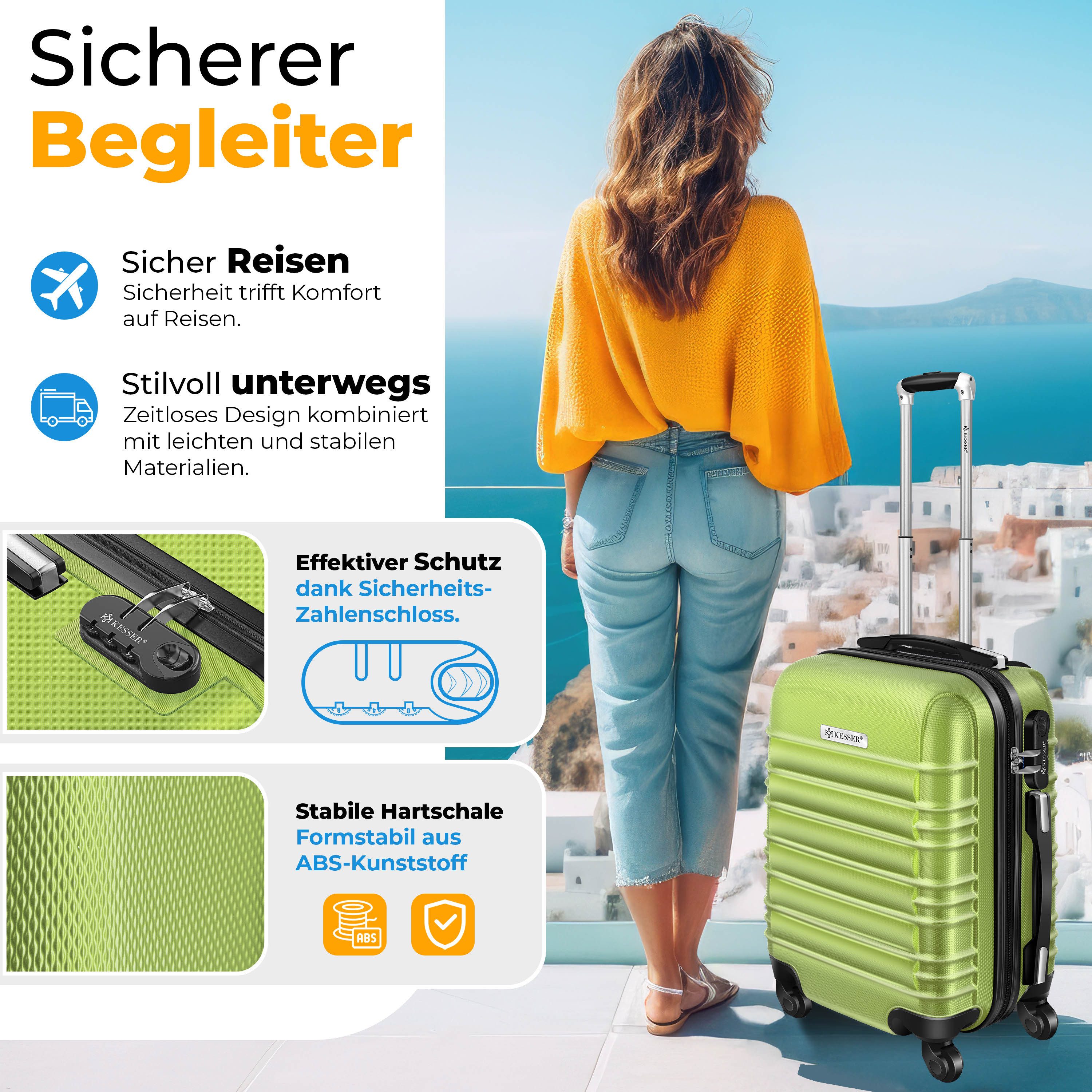 KESSER Hartschalen-Trolley Reisekoffer Handgepäck 55L Koffer Inkl. Kofferwaage + Gepäckanhänger, 4 Rollen, Rollkoffer ABS-Hartschale mit 4 Rollen, Zahlenschloss & Teleskopgriff