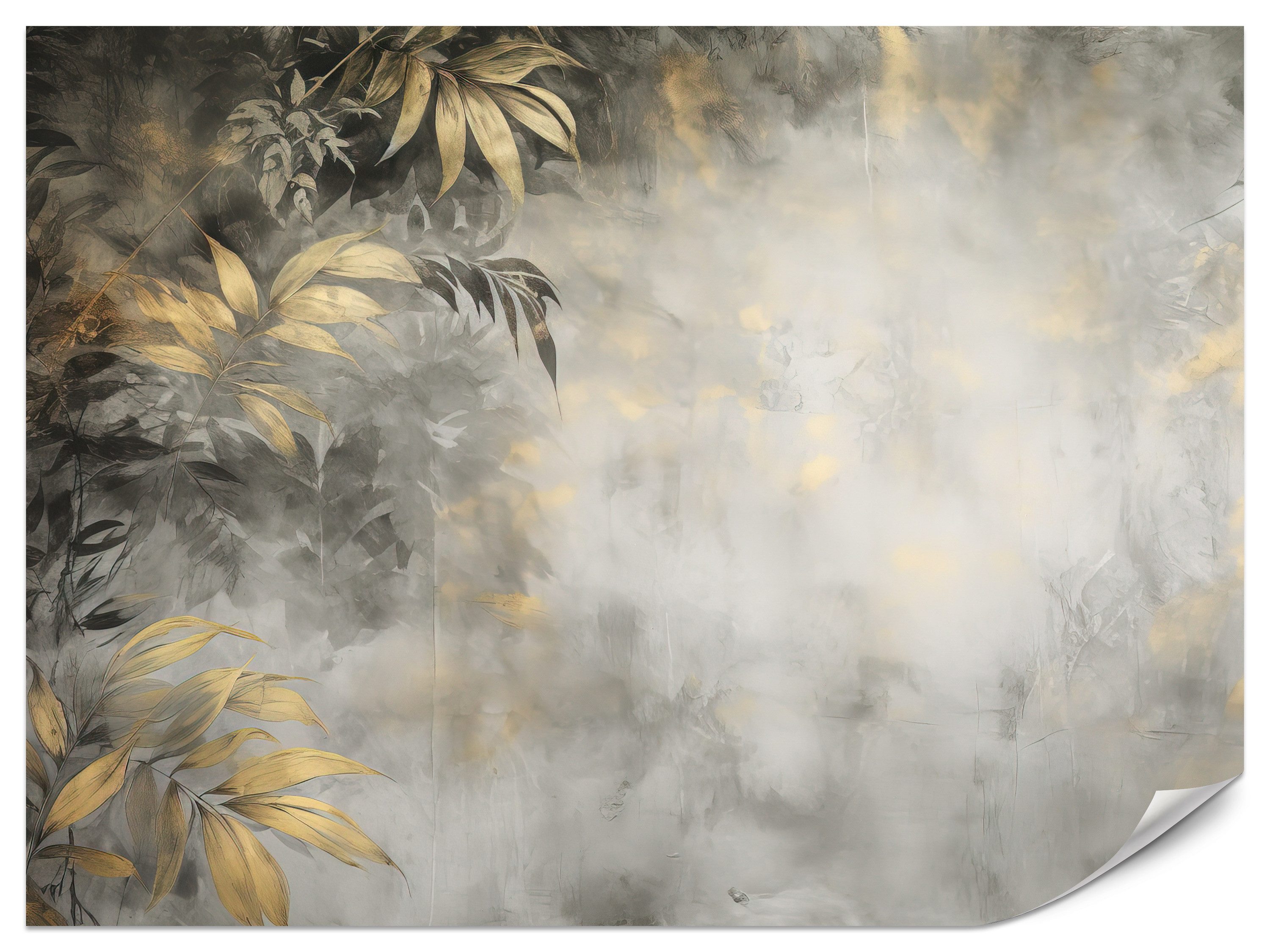 Muralo Fototapete Vliestapete - Goldene Blätter auf abstraktem Hintergrund, Glatt, Grafisch, (Packung, 1 St., 100x70 cm), Kleber im Set, 3D-Optik, Ins Schlafzimmer