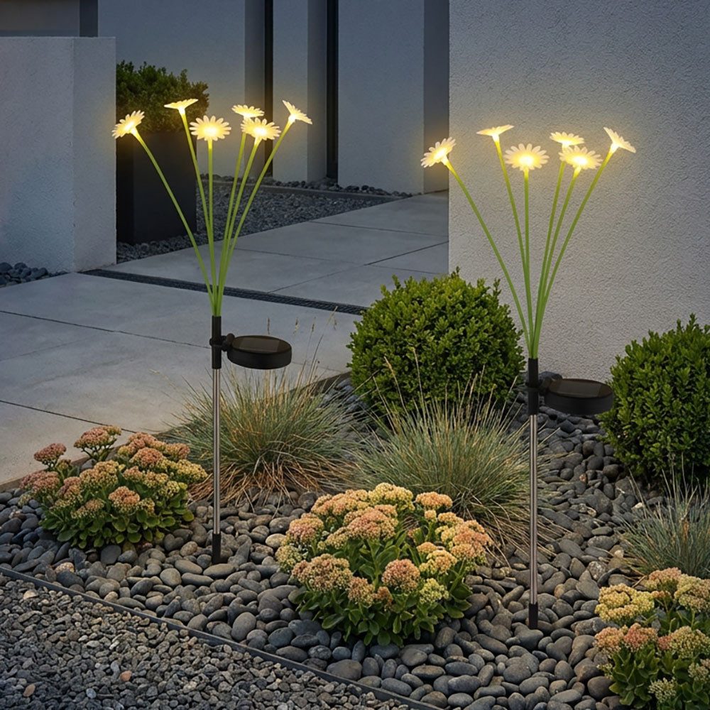 GLOBO LIGHTING LED Solarleuchte, LED-Leuchtmittel fest verbaut, Warmweiß, Solarleuchte Außenlampe Steckleuchte 6xLED Blumen Erdspieß 2er Set