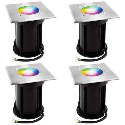 linovum Gartenstrahler 4er Set LED Bodenleuchte BOQU quadratisch gebürstet Smart GU10 dimmbar RGB & Weißtöne 5W, Leuchtmittel inklusive, Leuchtmittel inklusive