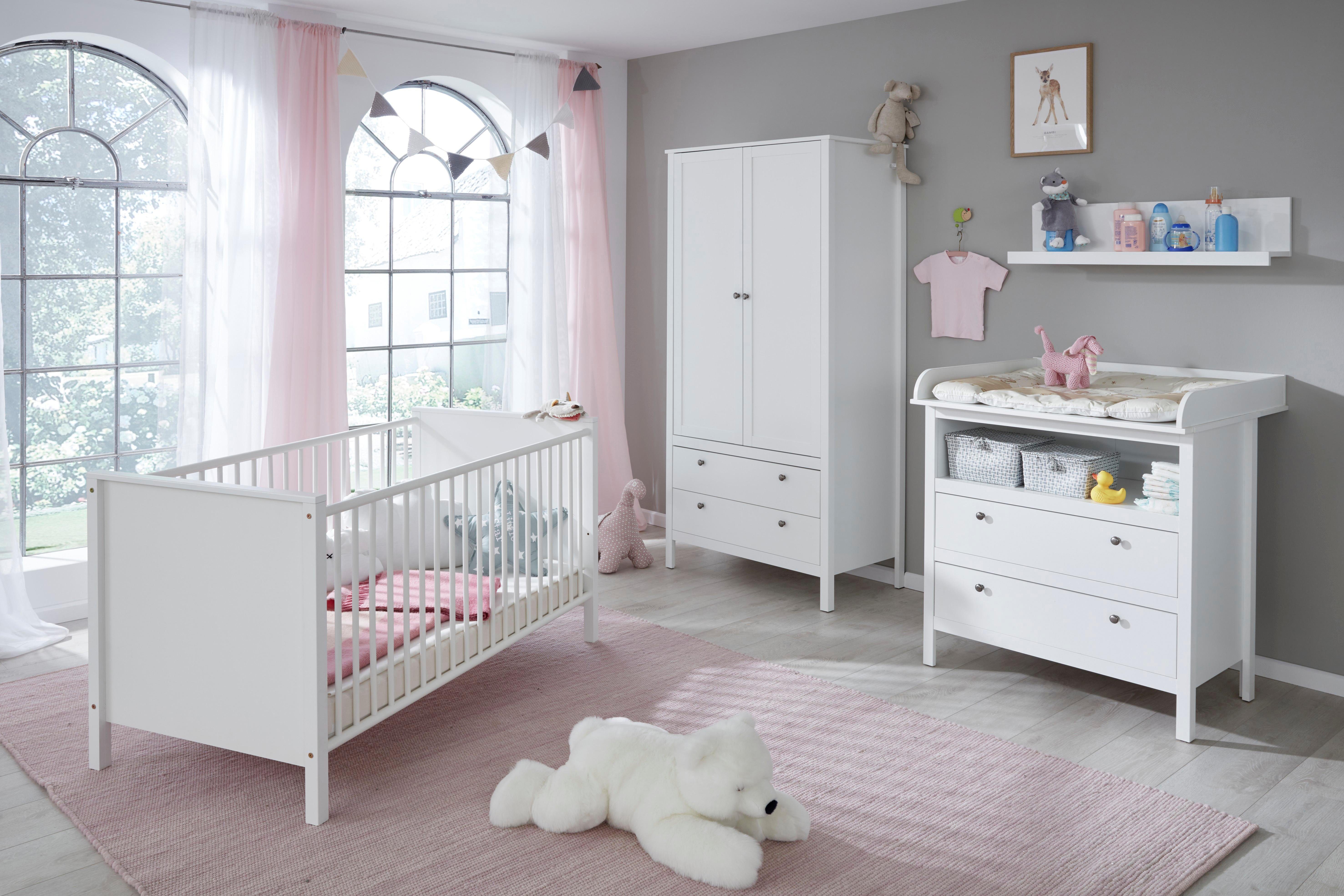 trendteam Babyzimmer-Komplettset Ole, (Set, 4-St., Bett, Wickelkommode, Schrank, Wandboard), (4 tlg) Bett + Wickelkommode + 2 trg. Schrank + Wandbord