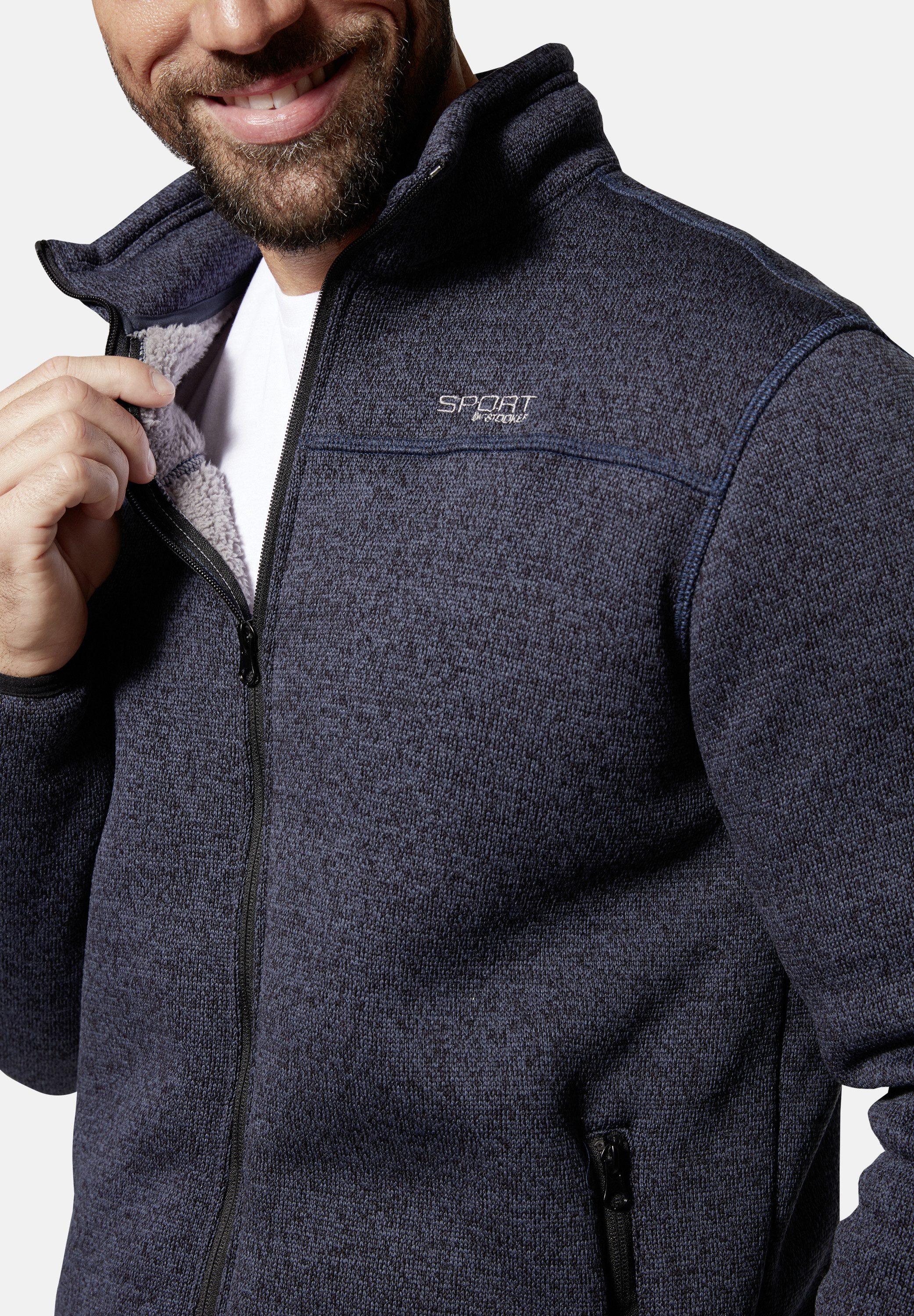 Stooker Men Sweatjacke JOEL mit Stehkragen Strick-Fleecejacke Sherpa fleece Straight Fit Casual Sherpa für Herren