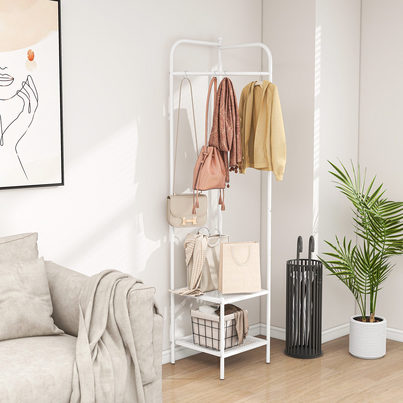 COSTWAY Kleiderständer, (1 St), Eck-Garderobenständer, Eckgarderobe, mit Re günstig online kaufen