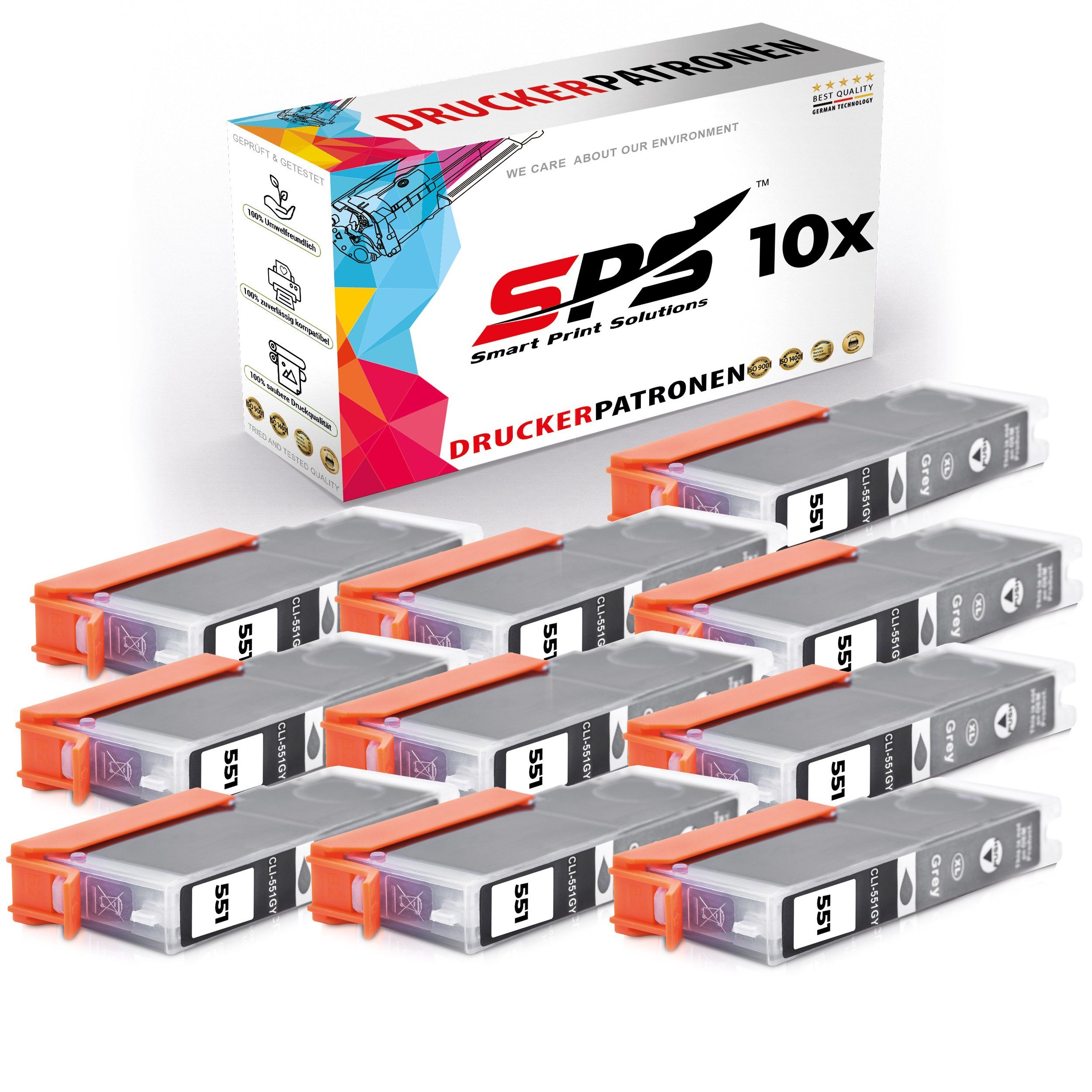 SPS 10x Kompatibel CLI551GY Druckerpatronen Grau für Canon Pixma MG6300 Nachfülltinte (für Canon, 10er Pack, x)