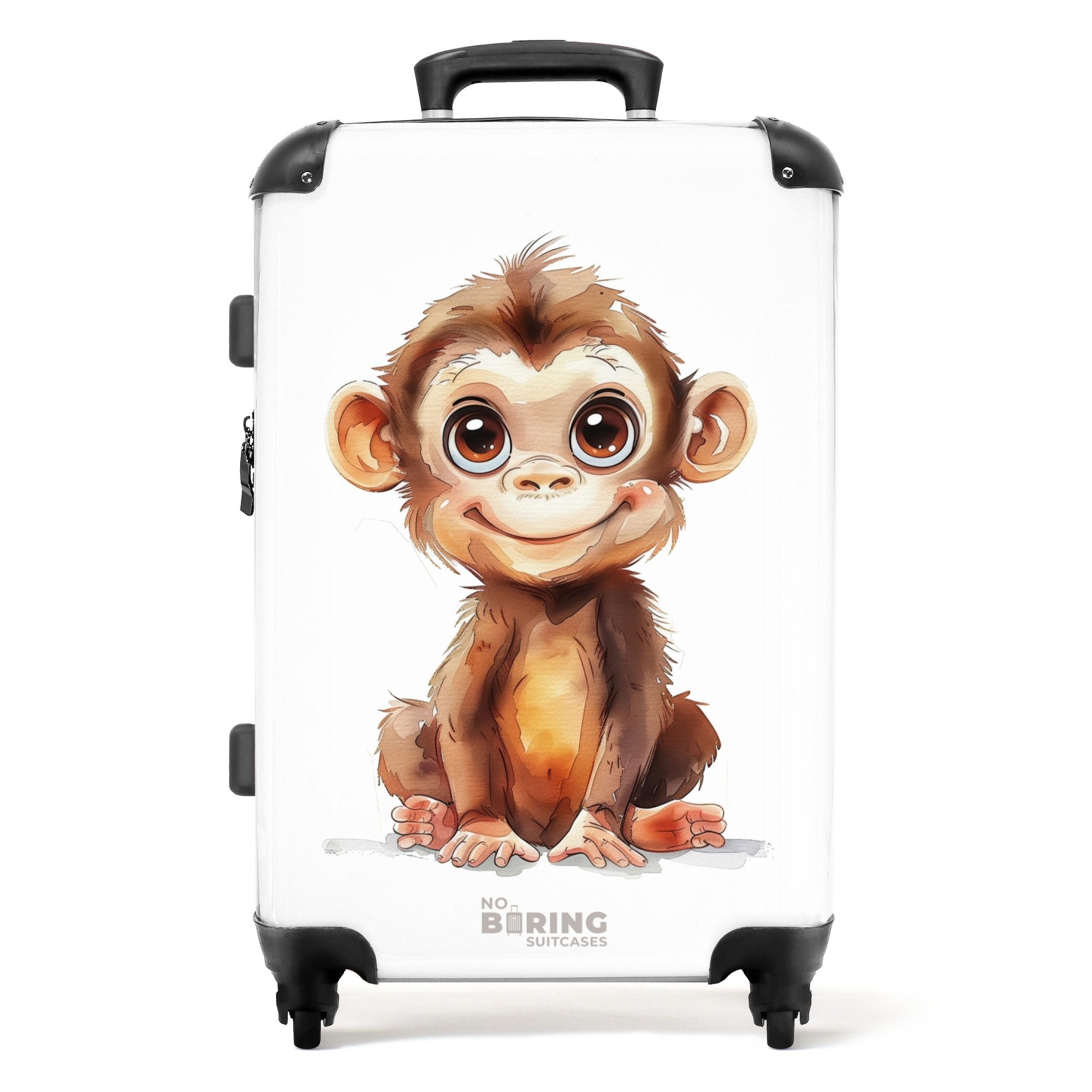 NoBoringSuitcases.com© Kinderkoffer mit leuchtende Räder - Baby-Affe 67 cm - 72 L, 4 Rollen, Mittelgroßer Reisetasche mit Rollen für 20kg, Kinderkoffer