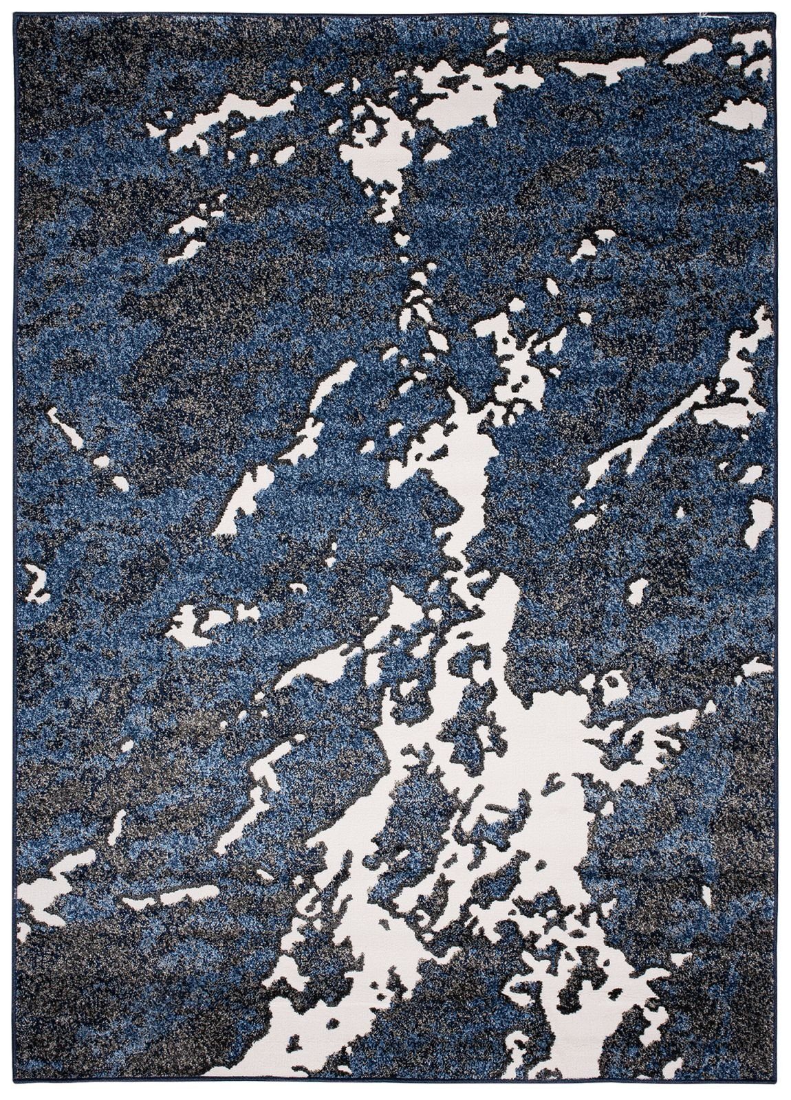 Designteppich Modern Teppich für Wohnzimmer / 150 x cm, Blau Mazovia, Florhöhe, Blau Abstrakt Marineblau, Höhe Abstrakt, 80 niedrige Kurzflor - mm, - Marineblau Weich, 11 Pflegeleicht - MU49A Modern